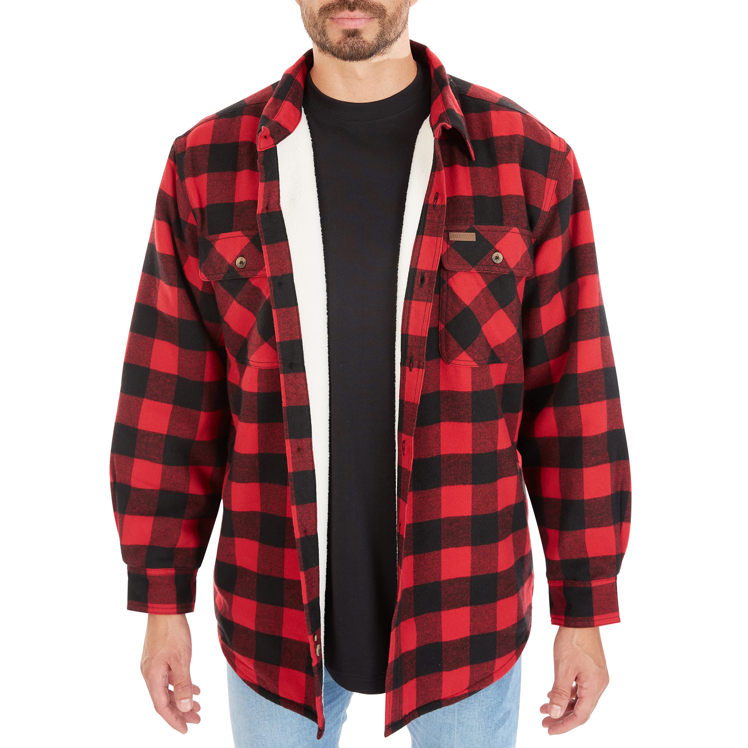 Smith's Workwear Men's Sherpa-Lined Cotton Flannel Shirt Jacket
