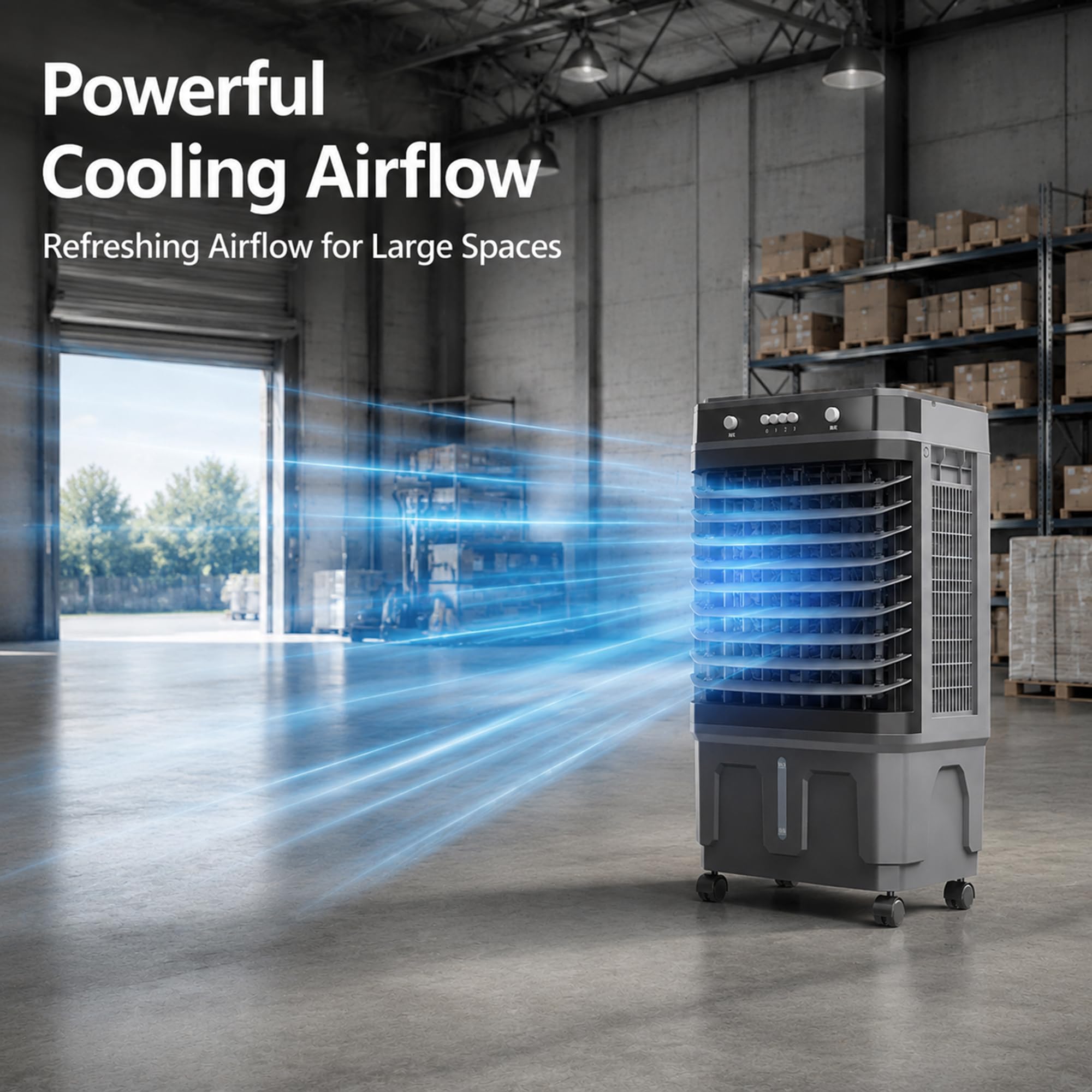 Raffrescatore Evaporativo, Ventilatore di Raffreddamento Portatile | 3 velocità, Oscillazione a 120°, Serbatoio dell'acqua per Casa e Officina(16.9x12.5x35.4in/43x32x90cm)