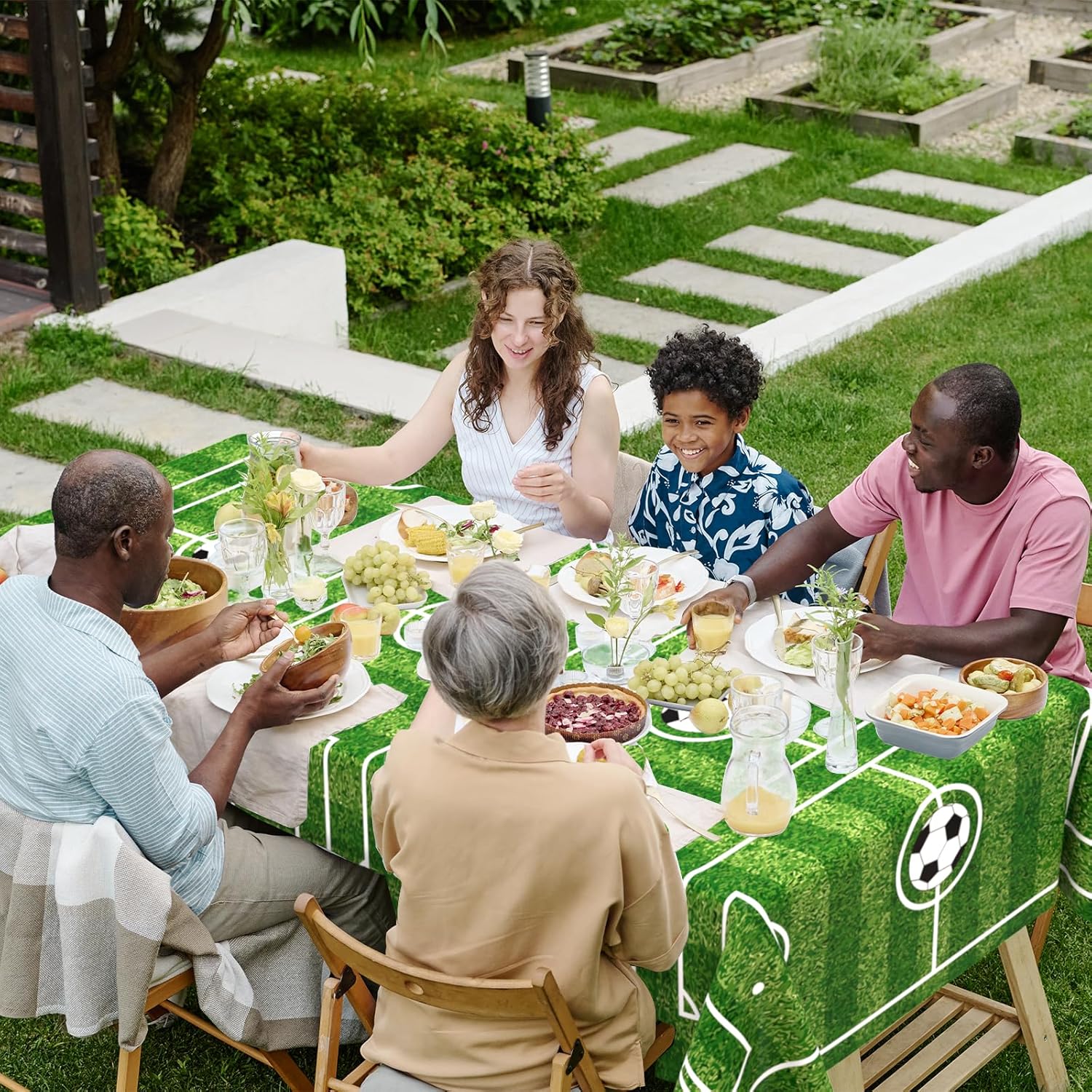 WNINK 2 Pack Plastic Tablecloth - Soccer Party Decorations - Disposable Rectangle Table Cover - Grass Pattern - for Soccer Theme Birthday Party - 54 x 108 Inch - Image 5