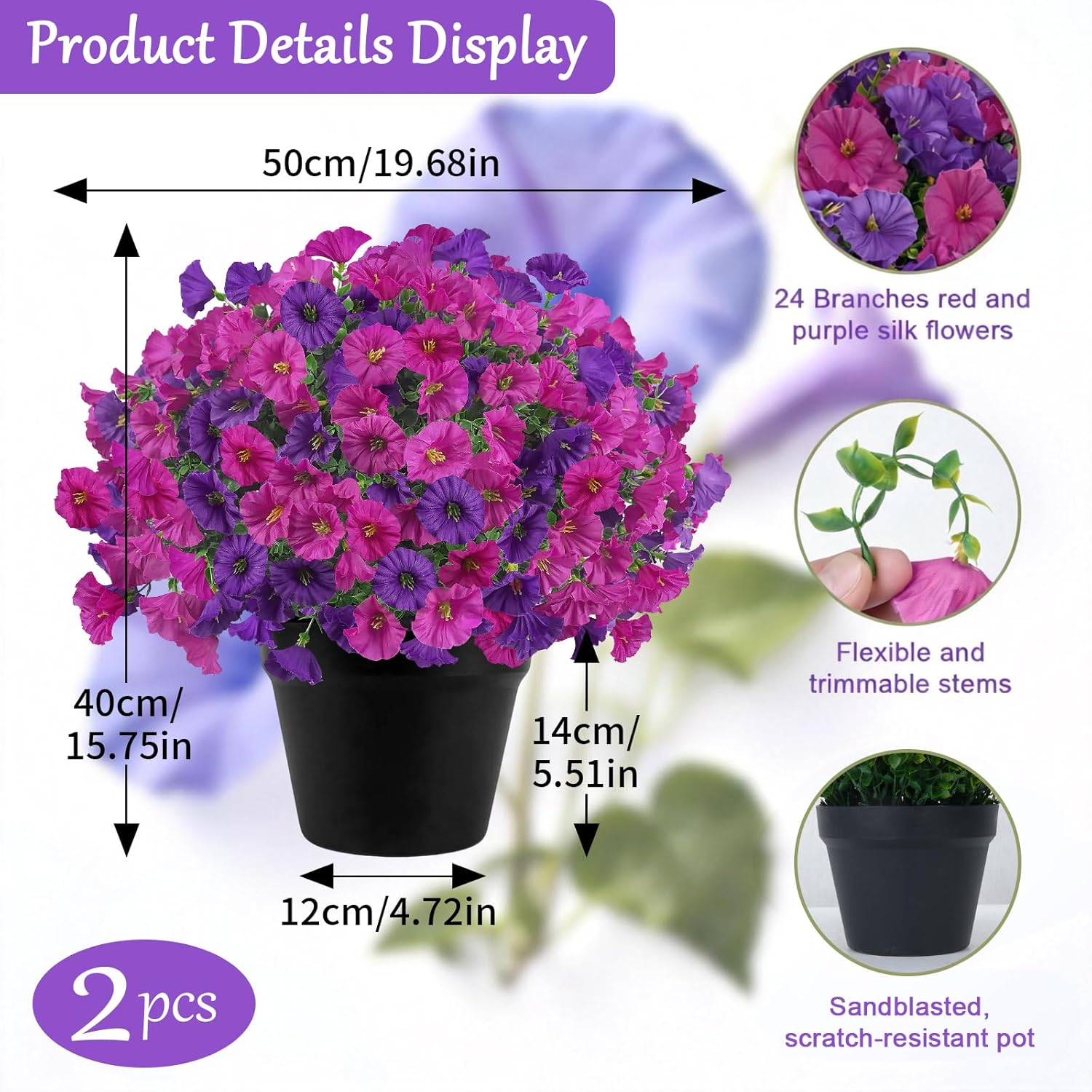 Zythrem 2 Pcs Artificial Flowers for Outdoors in Pot, Topiary Trees Artificial Outdoor Fake Potted Plant Morning Glory Bushes for Porch Front Door Garden Yard Farmhouse Decoration