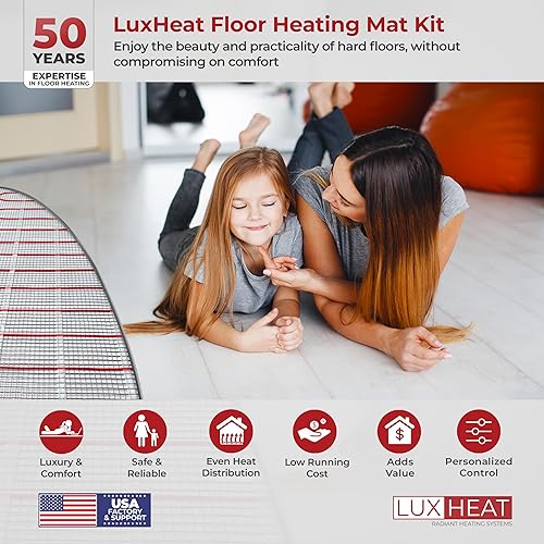 Miniatura 2 de LuxHeat Kit de alfombrillas de 50 pies cuadrados, sistema eléctrico de calefacción por suelo radiante de 120 V para debajo de azulejos, piedra y