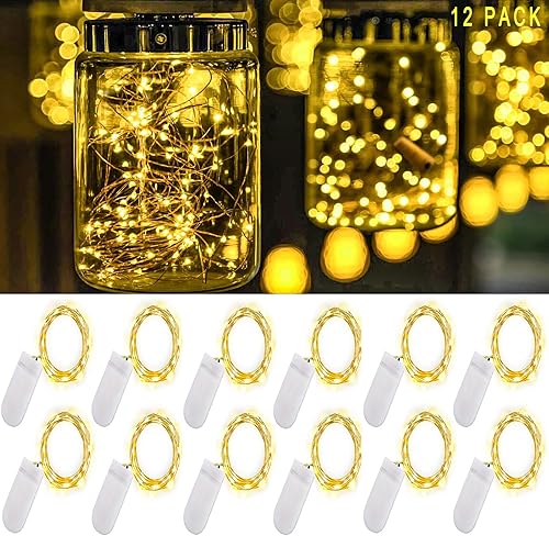 Miniatura 8 de Guirnalda de luces blancas cálidas que funcionan con pilas, mini luces de 7 pies para tarro de masón, paquete de 12 20 pequeñas luces LED para
