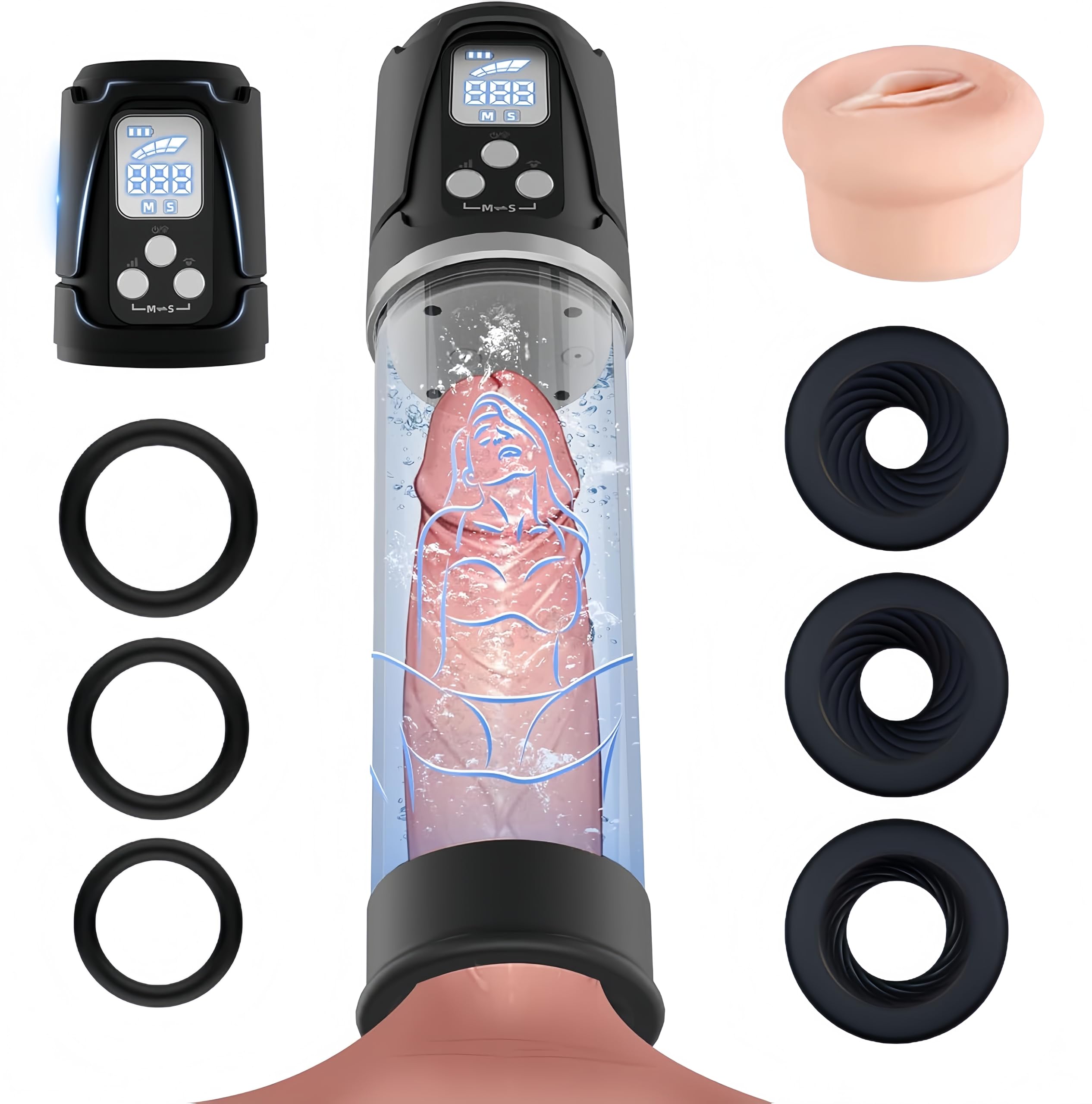 KinZon Pompa per il pene elettrica per uomo – Masturbatore impermeabile con 4 livelli di pressione, 2 modalità di aspirazione, ingrandimento del pene, modalità automatica e manuale