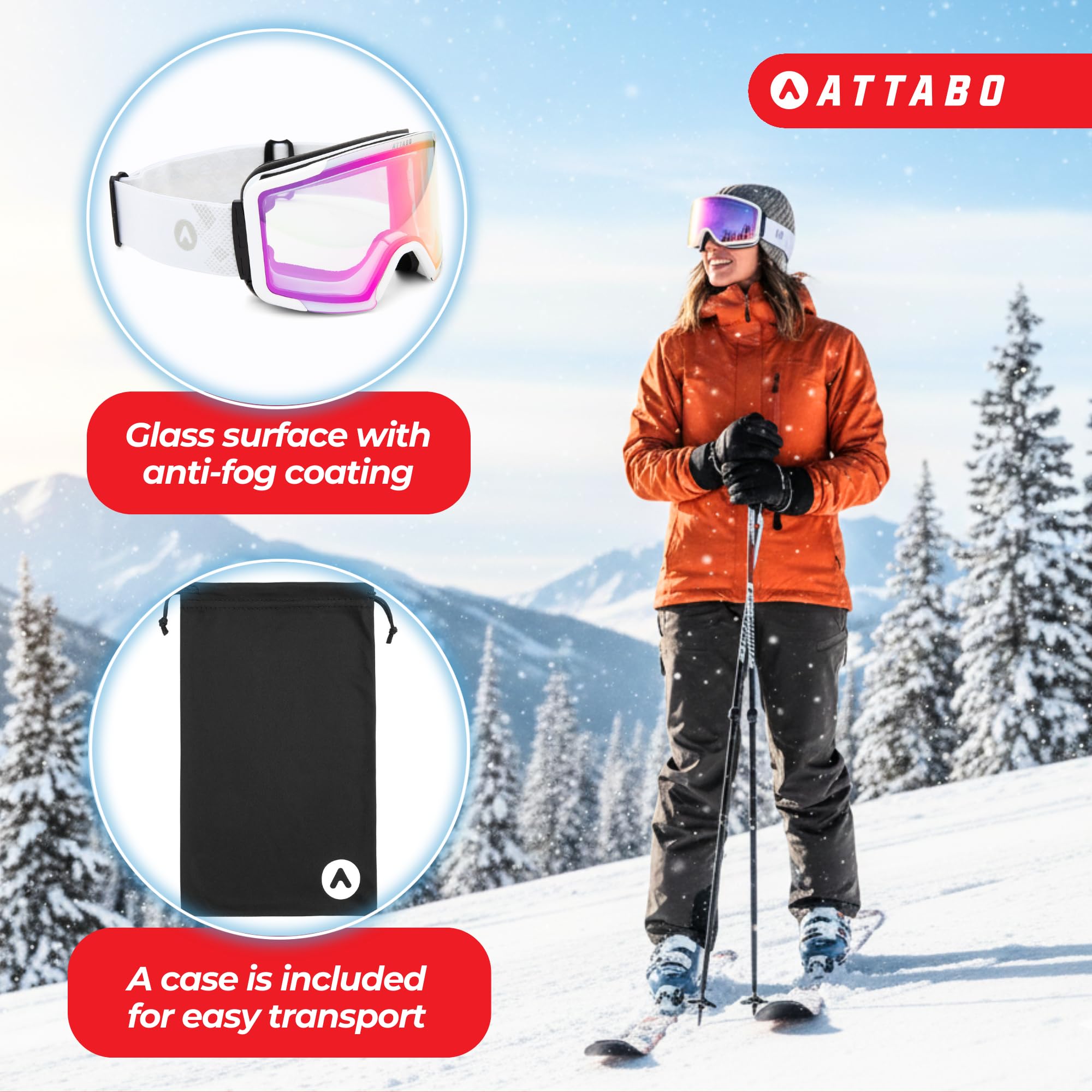 ATTABO Nanuk Pro Lunettes de ski Mixte (lot de 1)