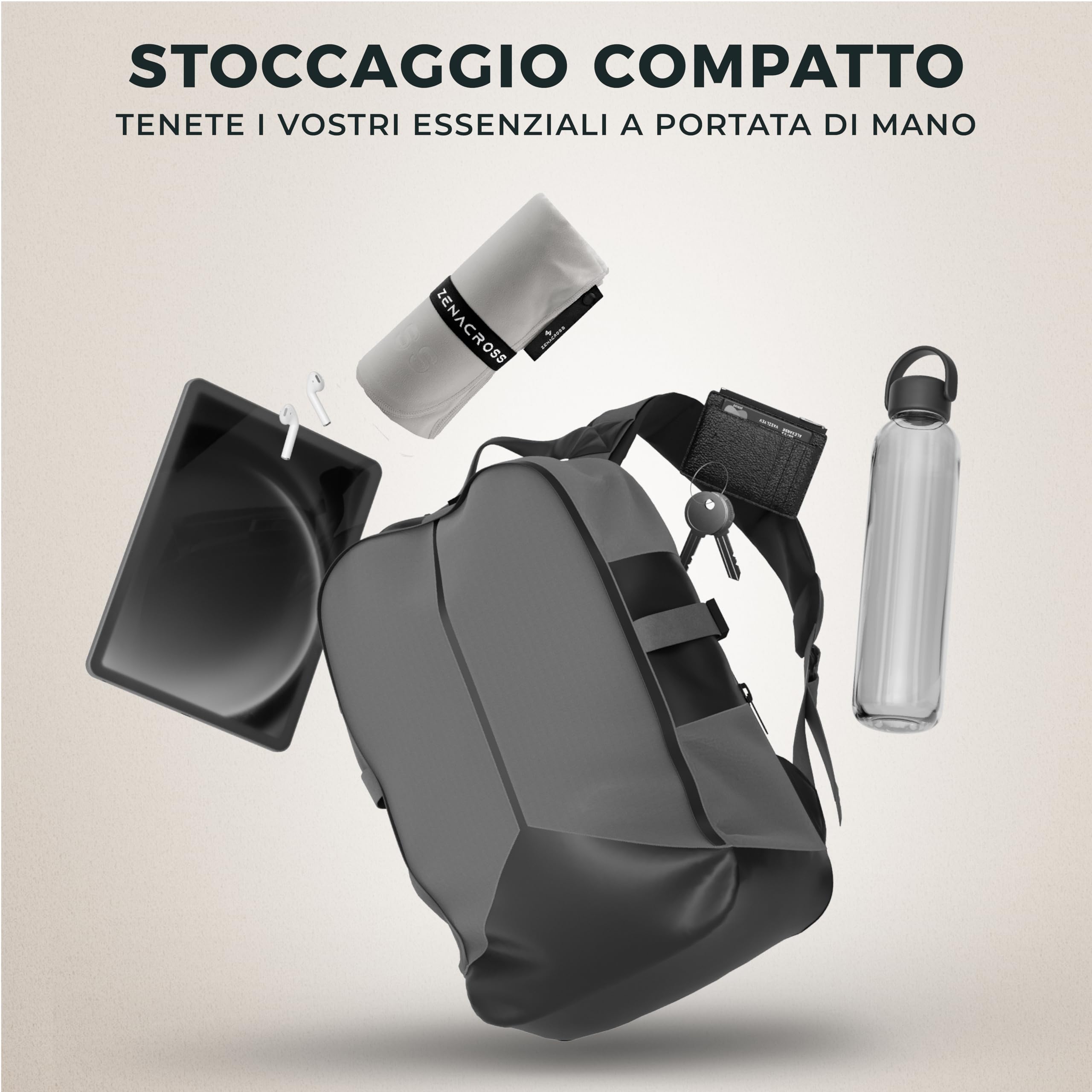 Zenacross Asciugamano Palestra 90x180cm con Borsa per il Trasporto - Asciugamano Microfibra a Rapida Asciugatura e Versatile - Telo Palestra Taglie XL - Grigio