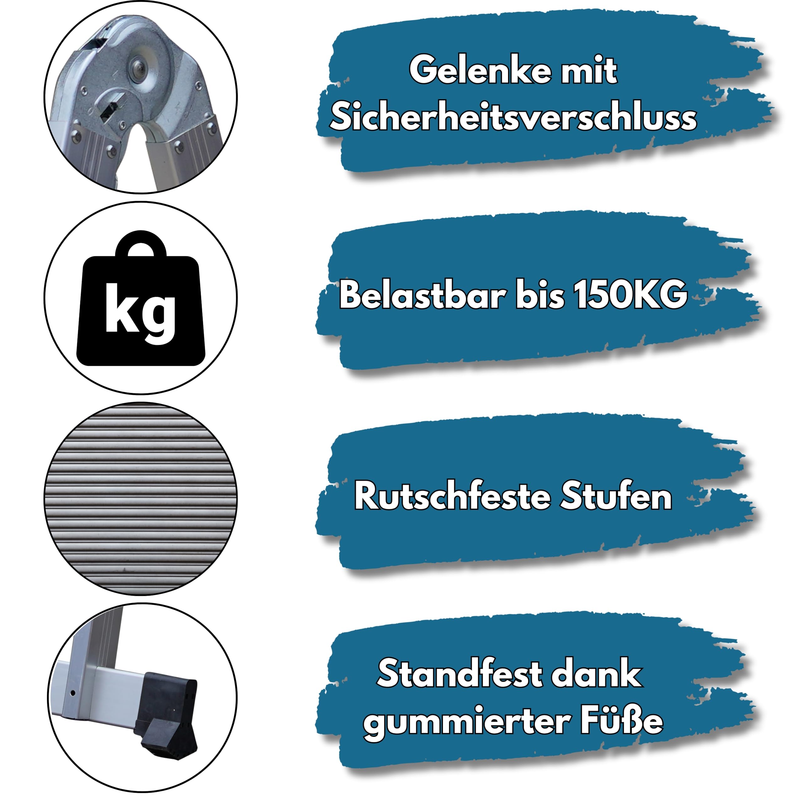 DIVID® Multifunktionsleiter Aluminium 4x4 (4,70m) Klappbar, Klappleiter, Gelenkleiter, Stehleiter, Alumiumleiter bis 150Kg