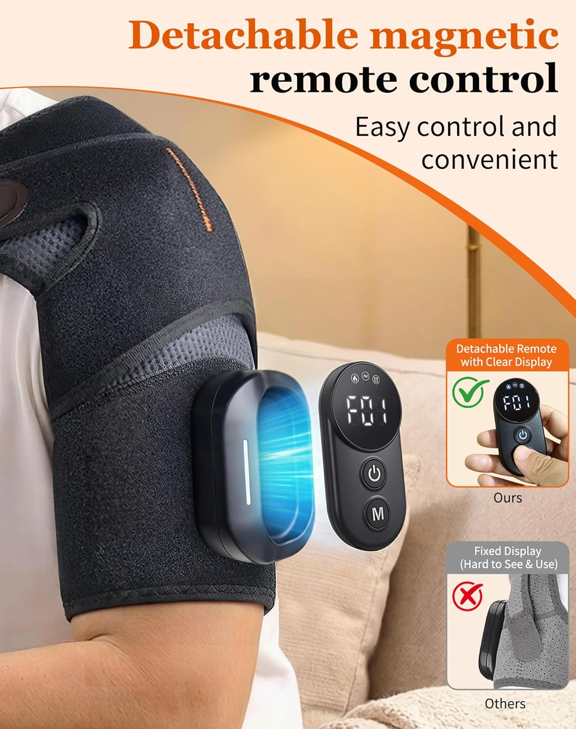 Shoulder Heating Pad with Massager & Magnetic Remote, Cordless Heating Pad with 5 Heat & Vibration Modes, Portable Shoulder Brace for Home, Office, Travel