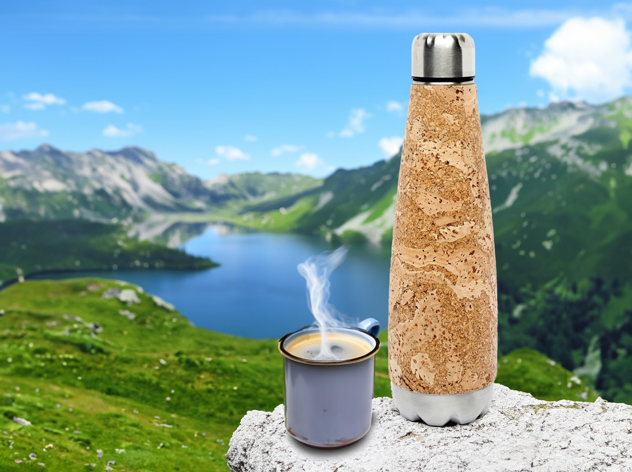 Trinkflasche im Kork-Design | Edelstahl-Flasche mit Kork-Mantel | 600ml | nachhaltig & vegan