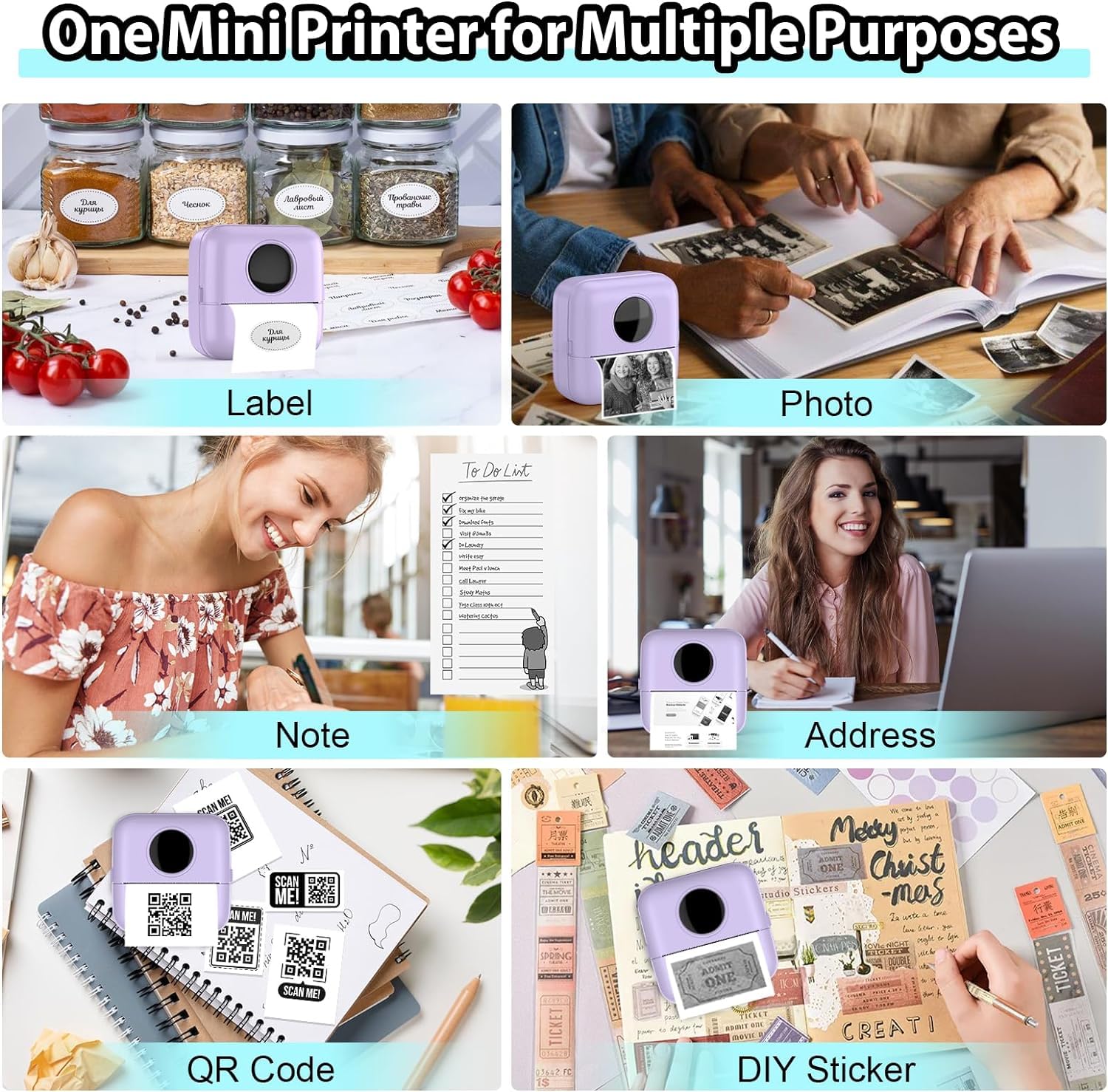 Mini Stampante Fotografica con Custodia, Mini Stampante Termica Stampante Fotografica Istantanea Portatile con 10 rotoli di carta Bluetooth Stampante Termica per Fotografica Note Elenco Memo