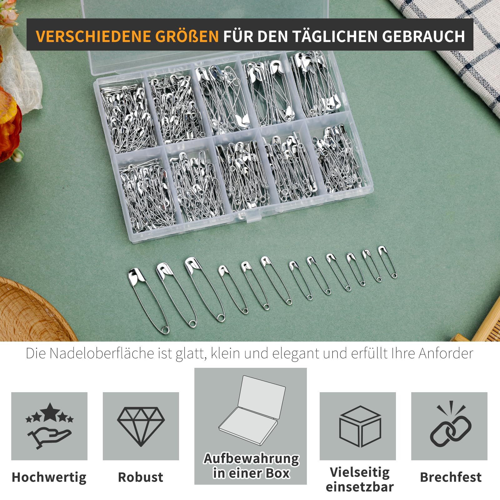 Sicherheitsnadeln-Set – 350 Stück In 5 Größen, Rostfrei, Für Nähen & Handwerk