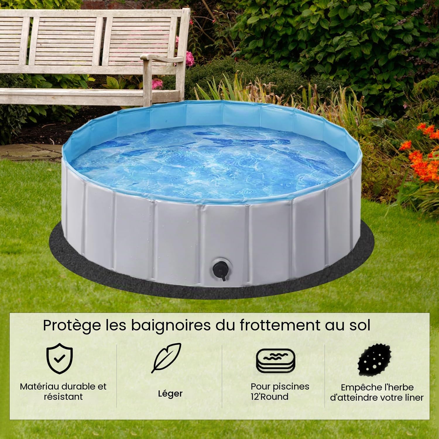 YumSur Tapis De Sol De Piscine, 5.5m Tapis De Revêtement De Sol De Piscine, Tapis Piscine Hors Sol, Tapis De Piscine Rond pour Rayures par Perforation