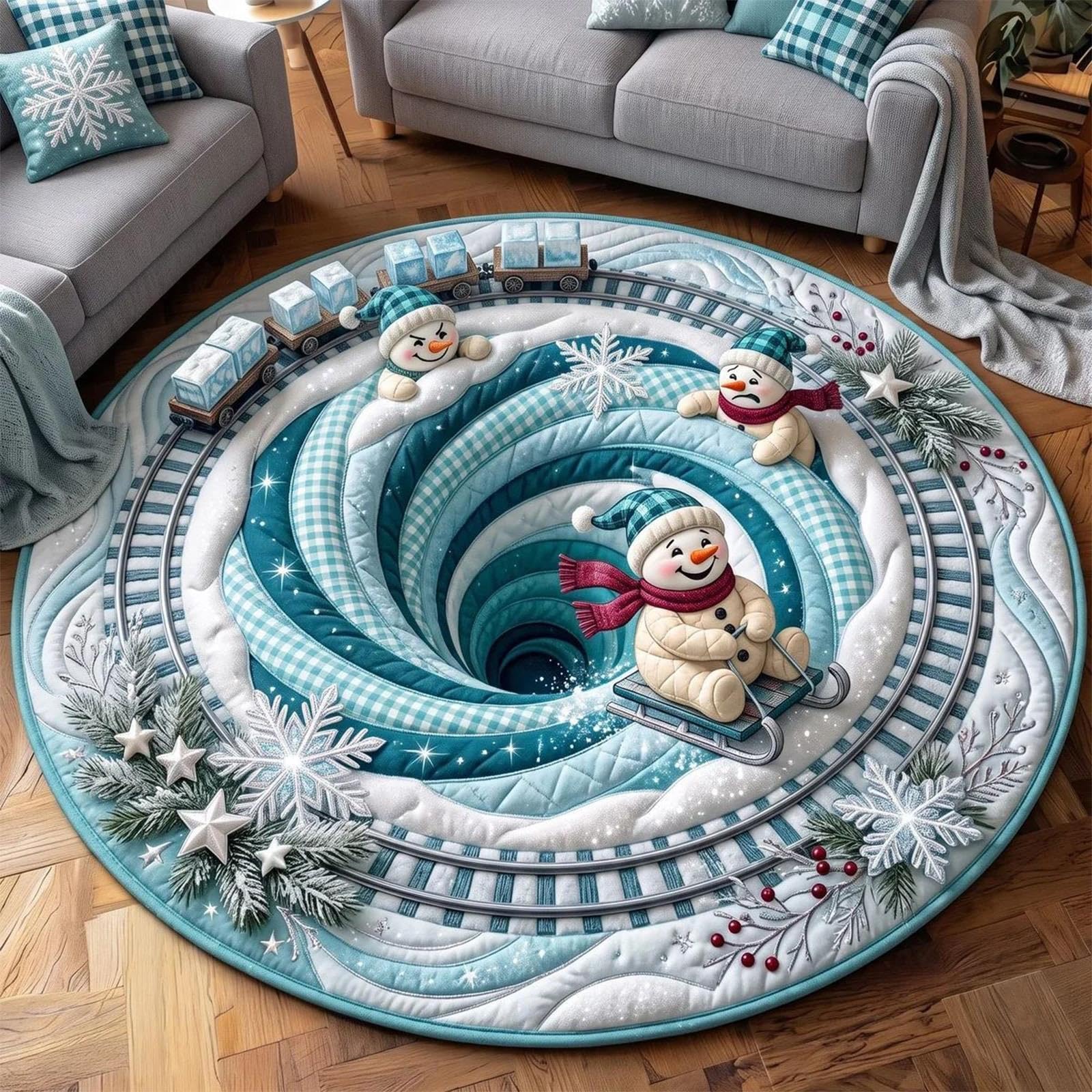 3D Christmas Rugs Optical Illusion Round Mat, Realistic 3D Xmas Rug — image 1