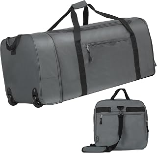 Finnhomy 100L Foldable Rolling Duffel Bag with 2 Wheels, Light Weight Travel Duffel bag with Large Loading Capacity, 32 inch Rolling Duffel bag with Shoulder Strap for Travel Camping Sports, Grey