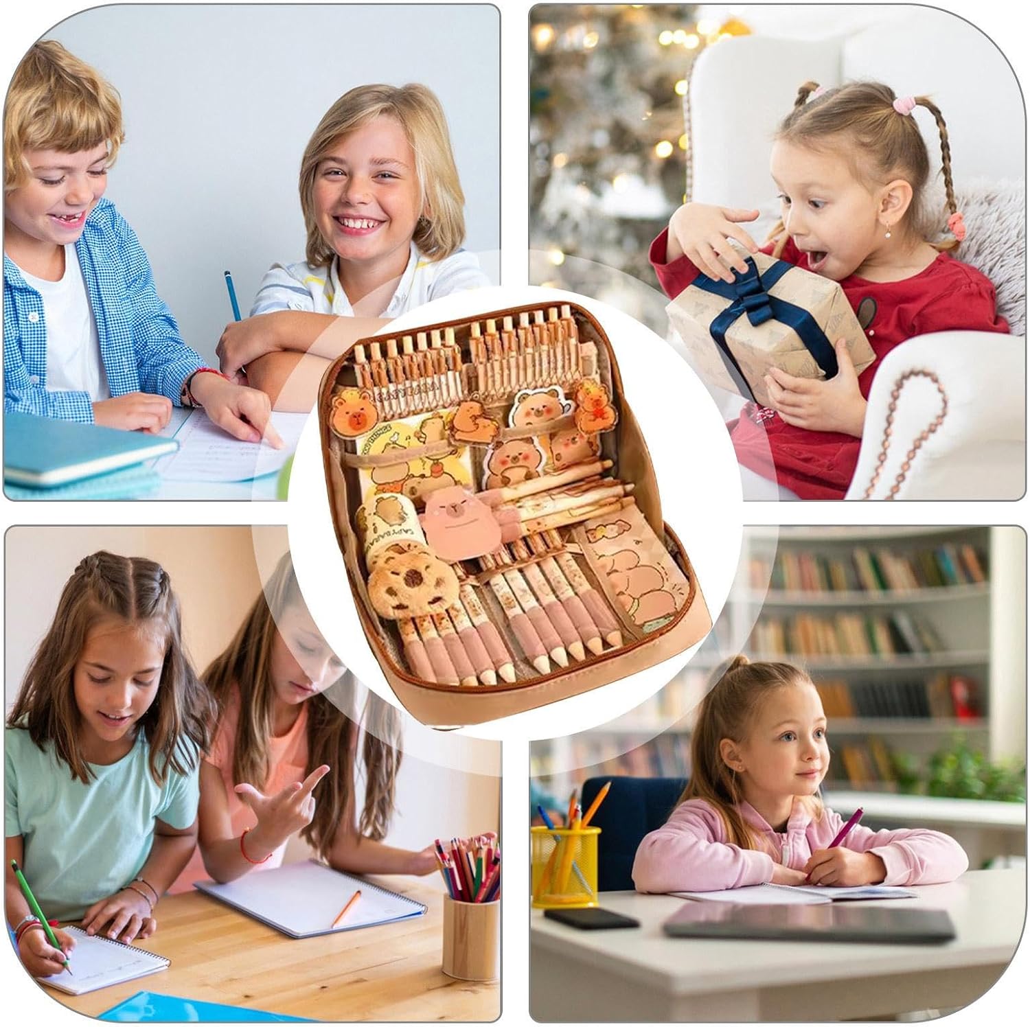 Capybara Stationery Set, Capybara School Supplies, Cute Capybara Pencil Case, Large Capacity Pencil Case With Compartments, Plush Cute Stationery With Pens, Clips, Rulers And More