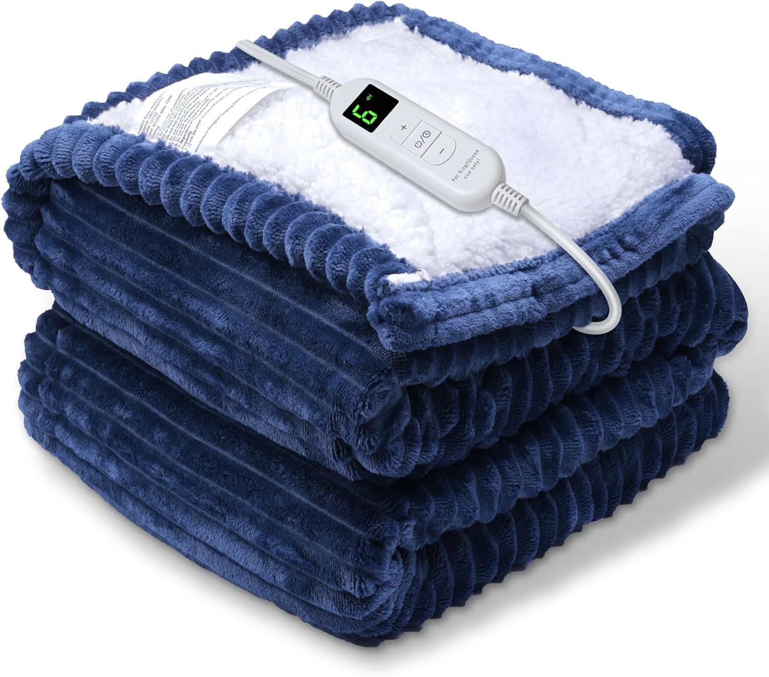 Electric Heated Blanket Throw, Heating Blanket Throw with 4 Timer Settings & 6 Heat Settings, Best Winter Gifts for Men and Women, White Elephant Gifts for Adults (50x60 Inch, Navy Blue)