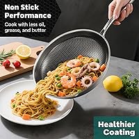 Vista 6 de Sartén Wok de Acero Inoxidable de 13 Pulgadas, Woks y Sartenes para Saltear Antiadherentes, Sartén Wok con Tapa para Inducción, Eléctrica, Gas