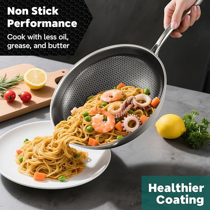 Wok de Acero Inoxidable 12.5 pulgadas con Tapa Antiadherente miniatura 6