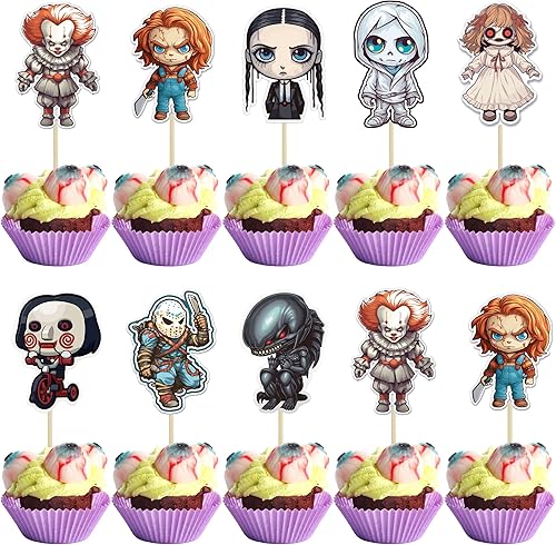 Miniatura 187 de Ephlyn 24 adornos para cupcakes de Halloween con purpurina para Halloween, murciélagos, calabaza, fantasma, decoración de cupcakes para temática