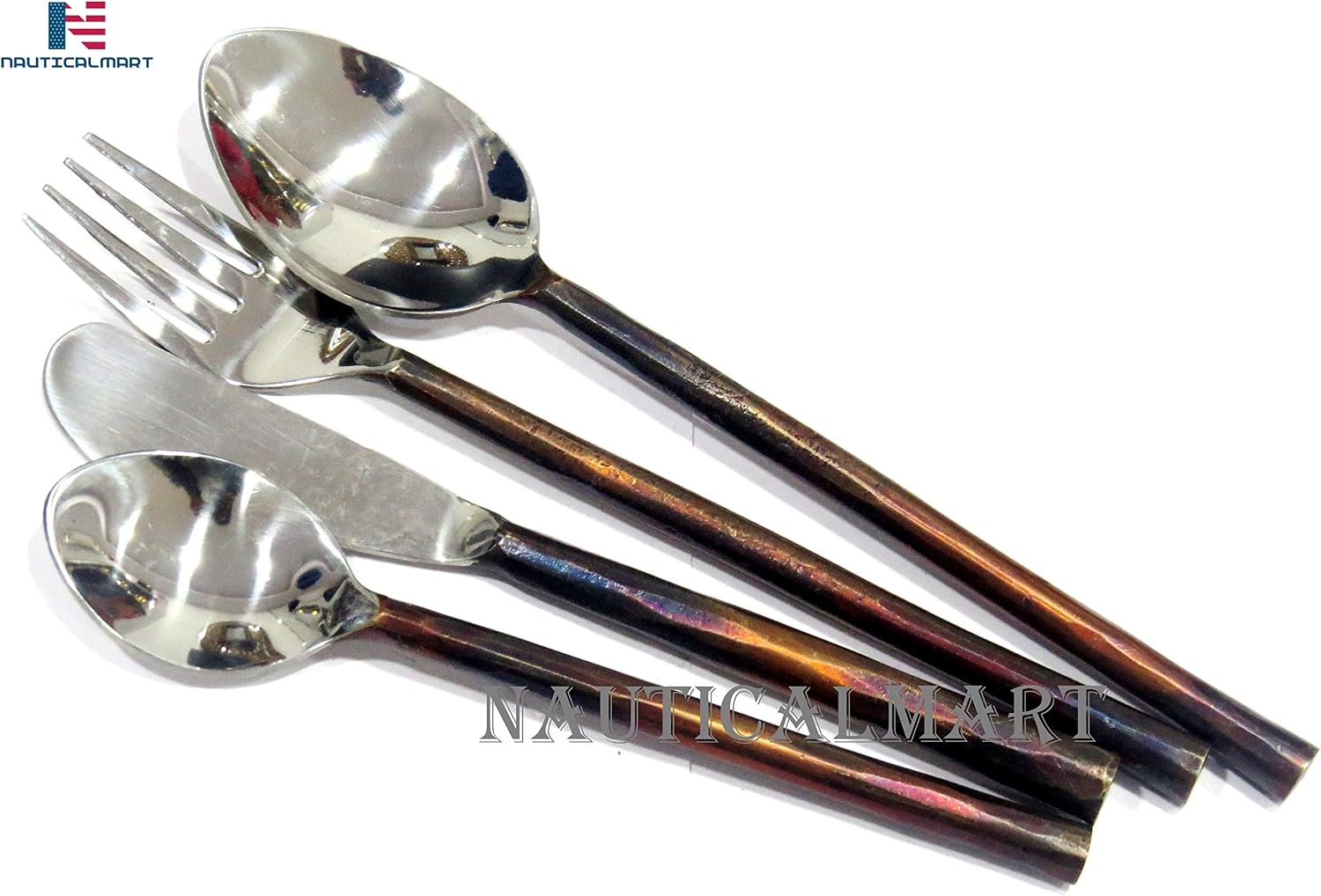 NauticalMart Stainless Steel Flatware Cutlery Set Fork Spoon Knife Utensils for Daily Use and Party Medieval Style Copper Antique Table Decor