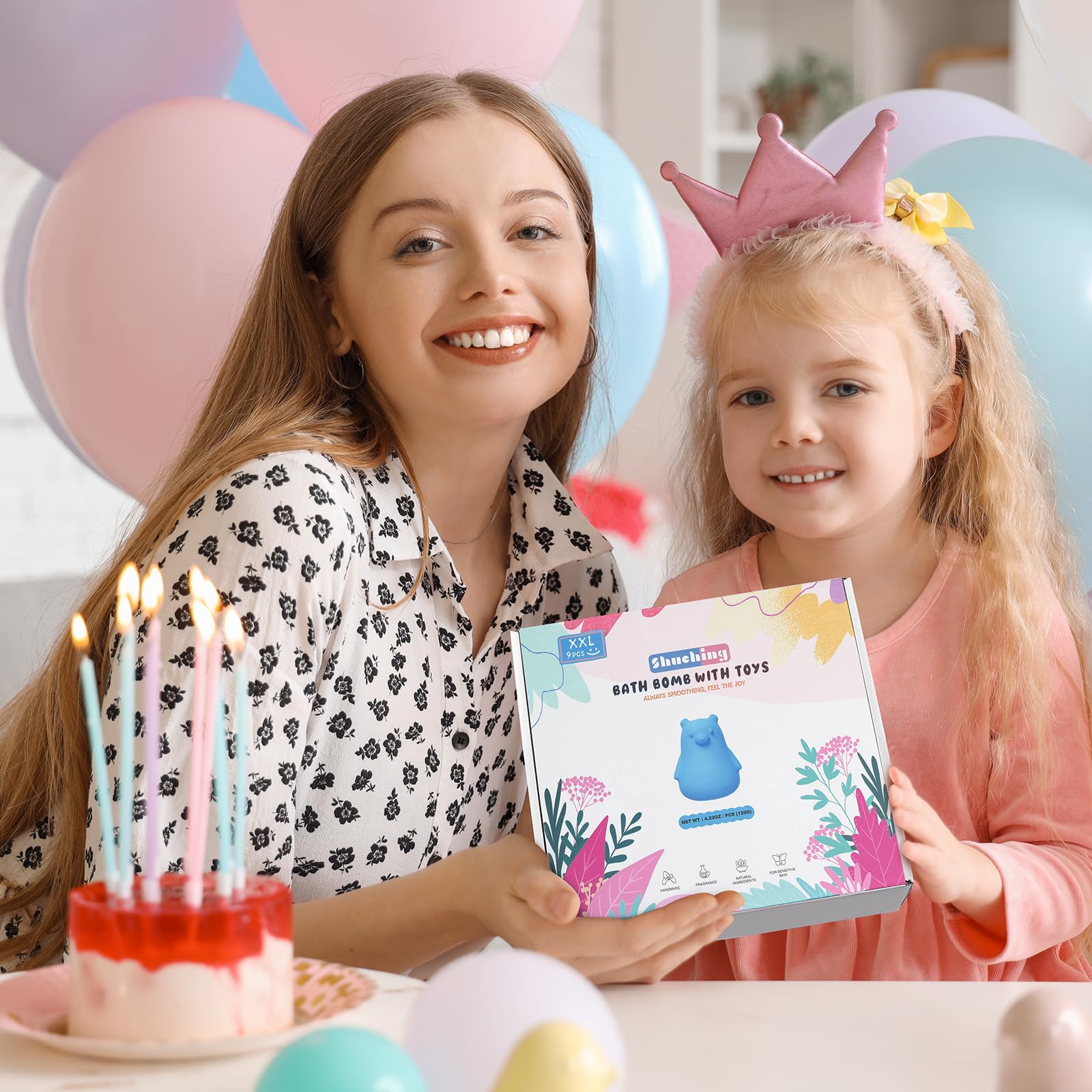 SHUCHING 9 XXL Boule de Bain Enfant avec Surprise, Coffret Bombe de Bain Ours Enfants Bio avec Jouets pour Garcons Filles Pâques Anniversaire