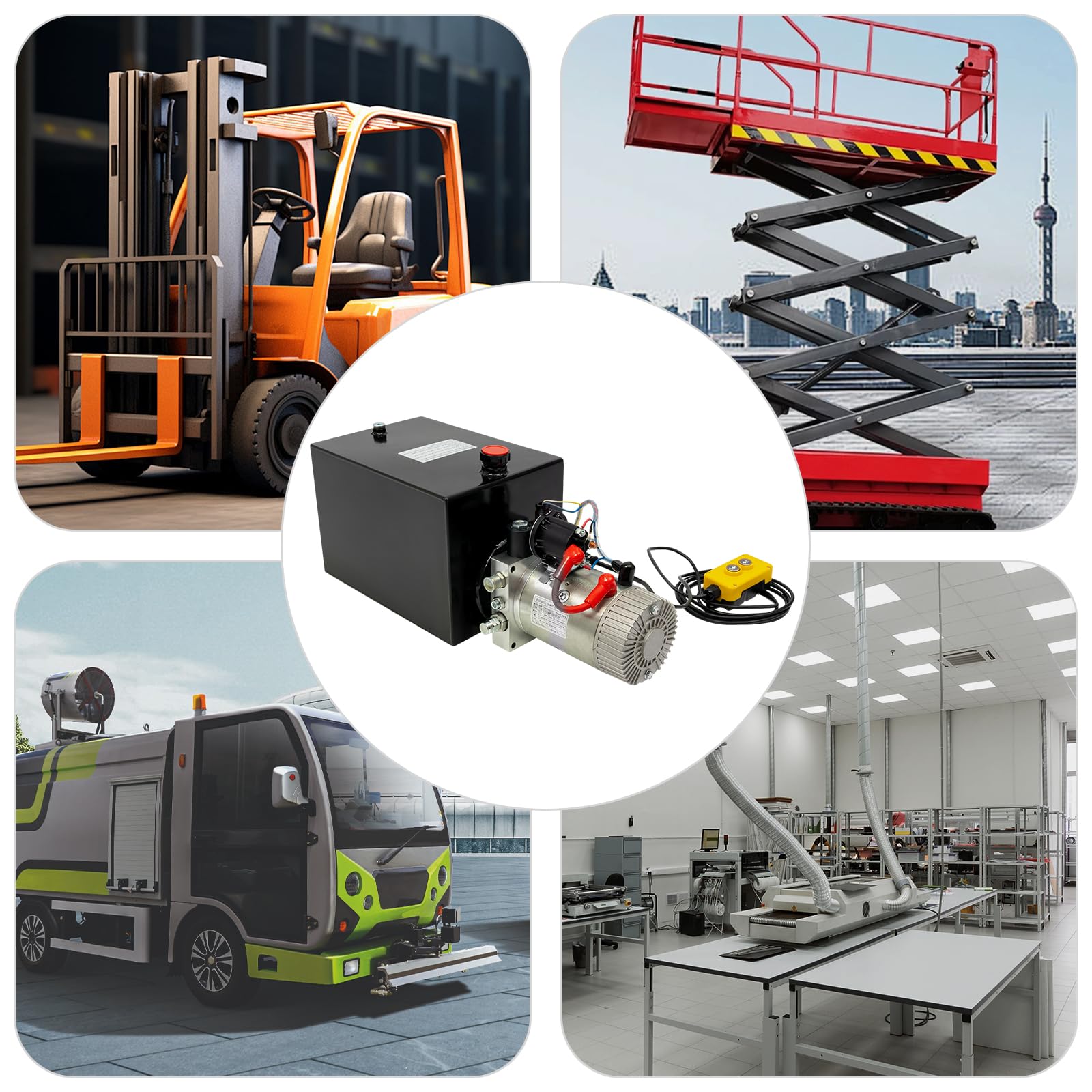 FIPINIXK DC12V Hydraulic Pump with Wired Handle, 1.6KW Single Acting Hydraulic Pump with G1/4 Standard Thread 14.2L/15QT Fuel Tank for Hydraulic Trailers Lifting Platforms 3000RPM