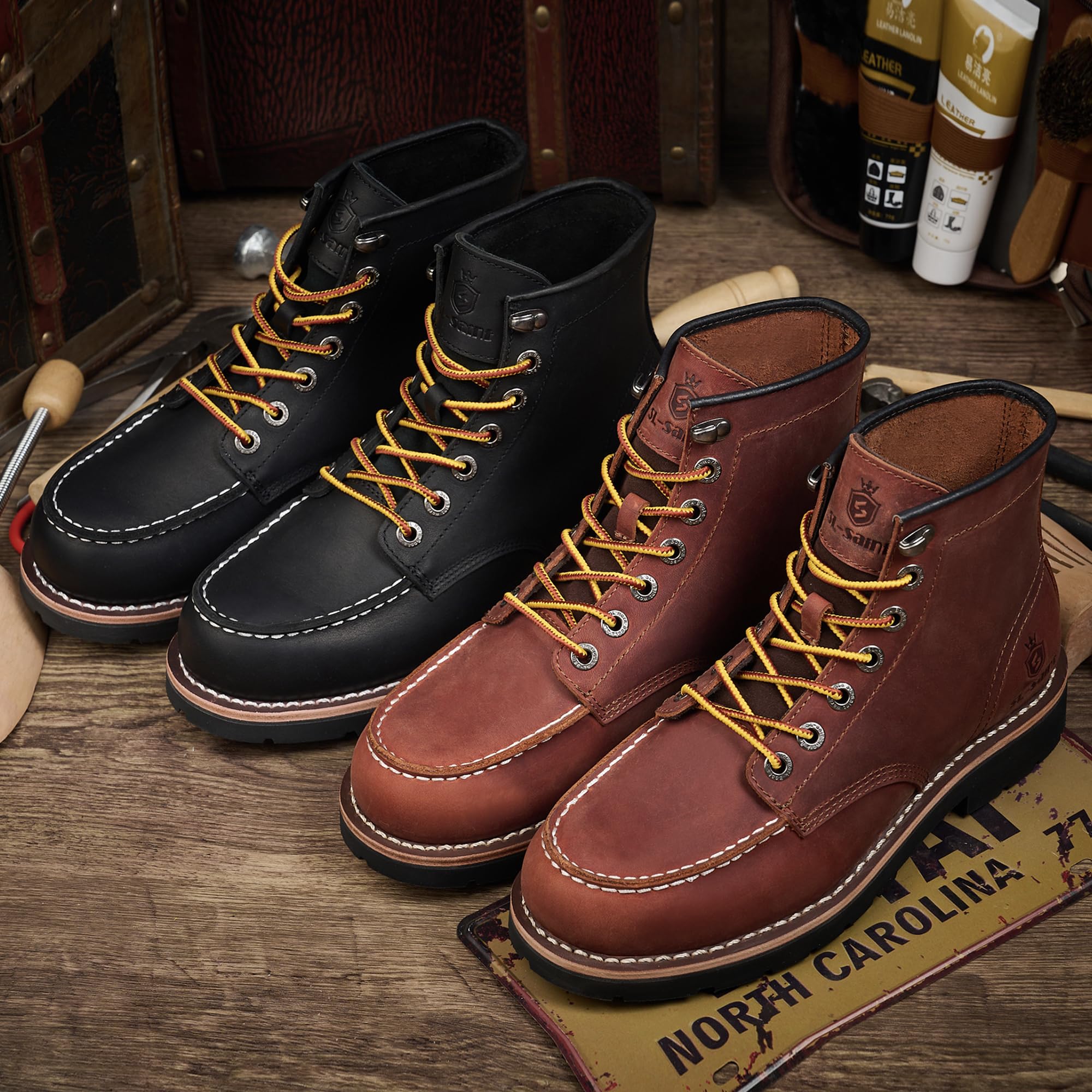 SL-Saint Stivali da lavoro da uomo Soft Moc Toe Classic Casual 6'' con suola con zeppa Scarpe da marroni/Nero