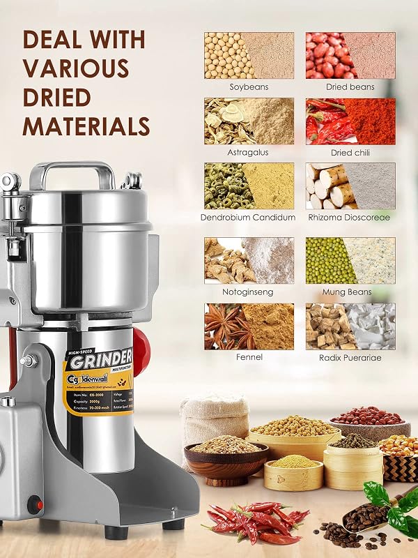 CGOLDENWALL 800g Electric Grain Grinder Mill Safety Upgraded 2400W High-speed Spice Herb Grinder Commercial Superfine Machine Dry Cereals Pulverizer CE 110V (800g Swing Type) by CGOLDENWALL - Used condition - Image 4