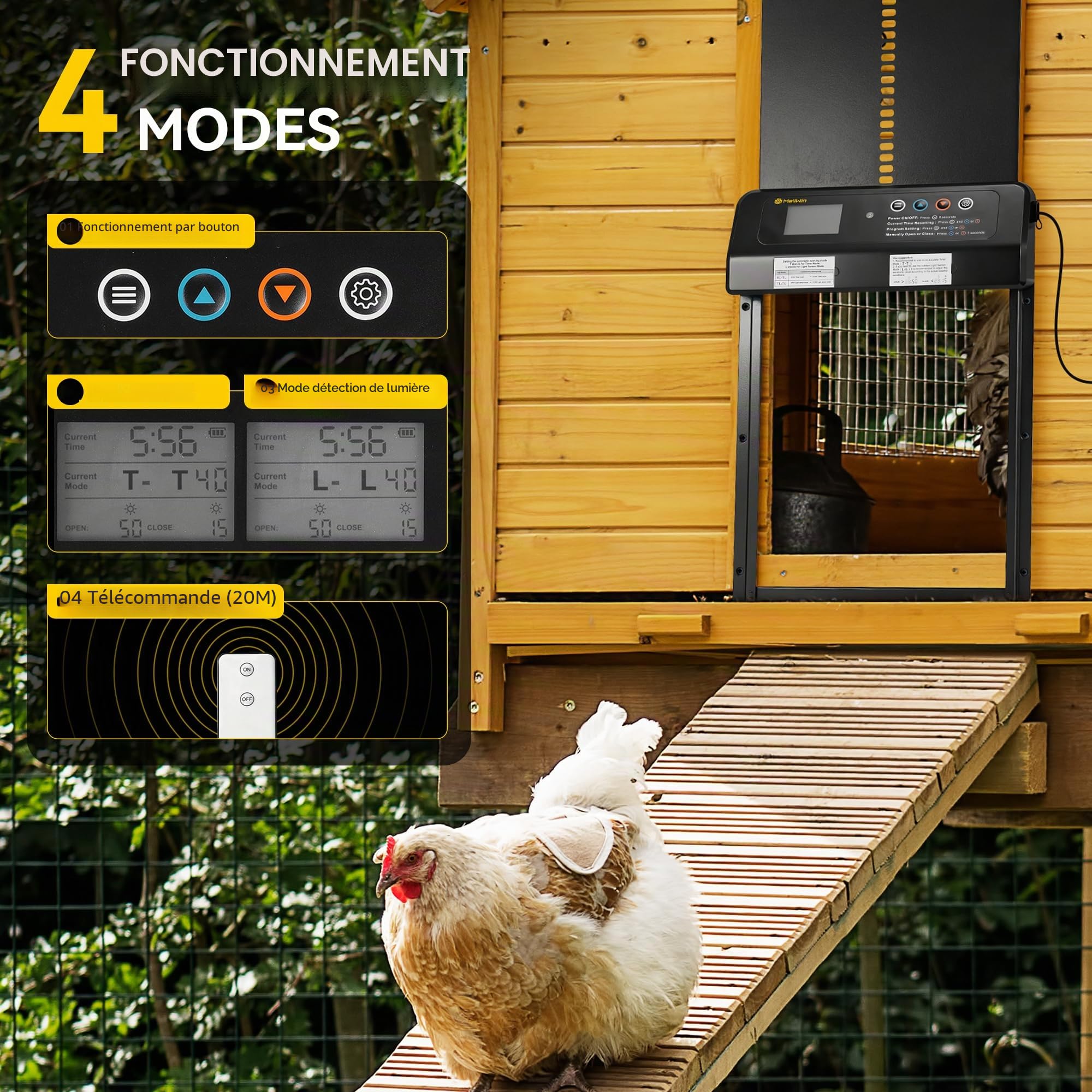 Porte de poulailler Automatique Solaire avec Affichage LED–Capteur de lumière,Porte de poulailler Automatique Anti-prédateurs (avec Outils auxiliaires) | 35 x 25 cm aluminium avec Affichage LED, protection contre la pluie et la neige,Anti-prédateurs et sé