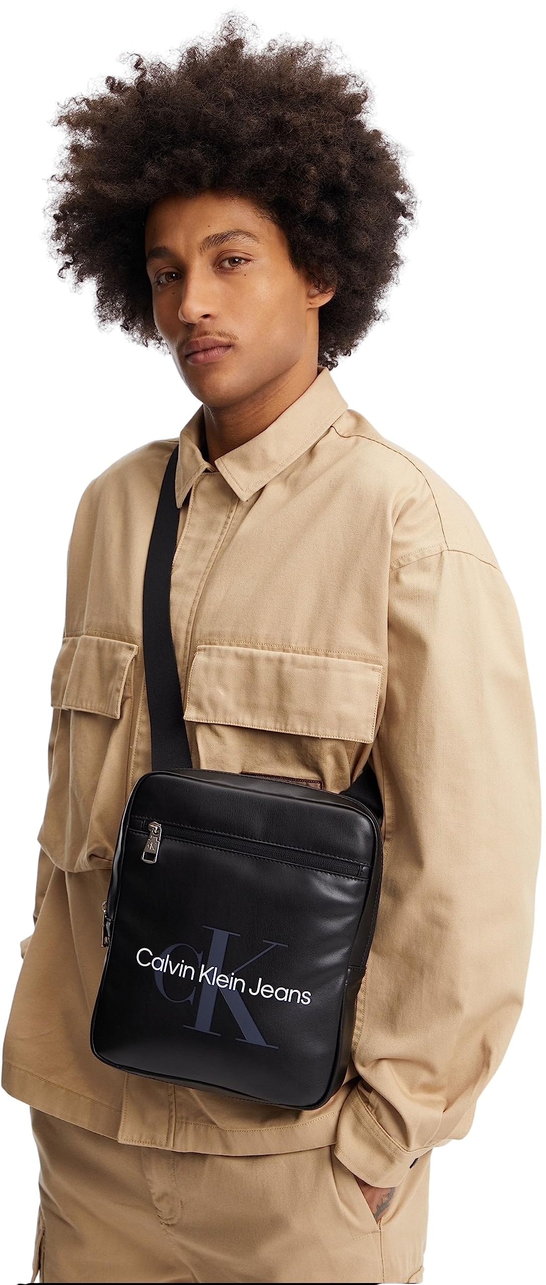 Calvin Klein Borsa a Tracolla Uomo Monogram Soft Reporter Piccola, Nero (Black), Onesize