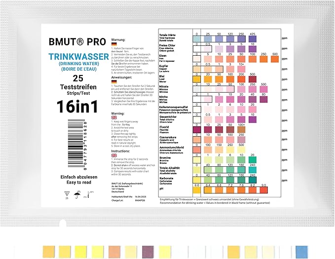 50 Wasserhärte Teststreifen - 16 Parameter Wassertest Für Leitungswasser, Aquarium & Pool
