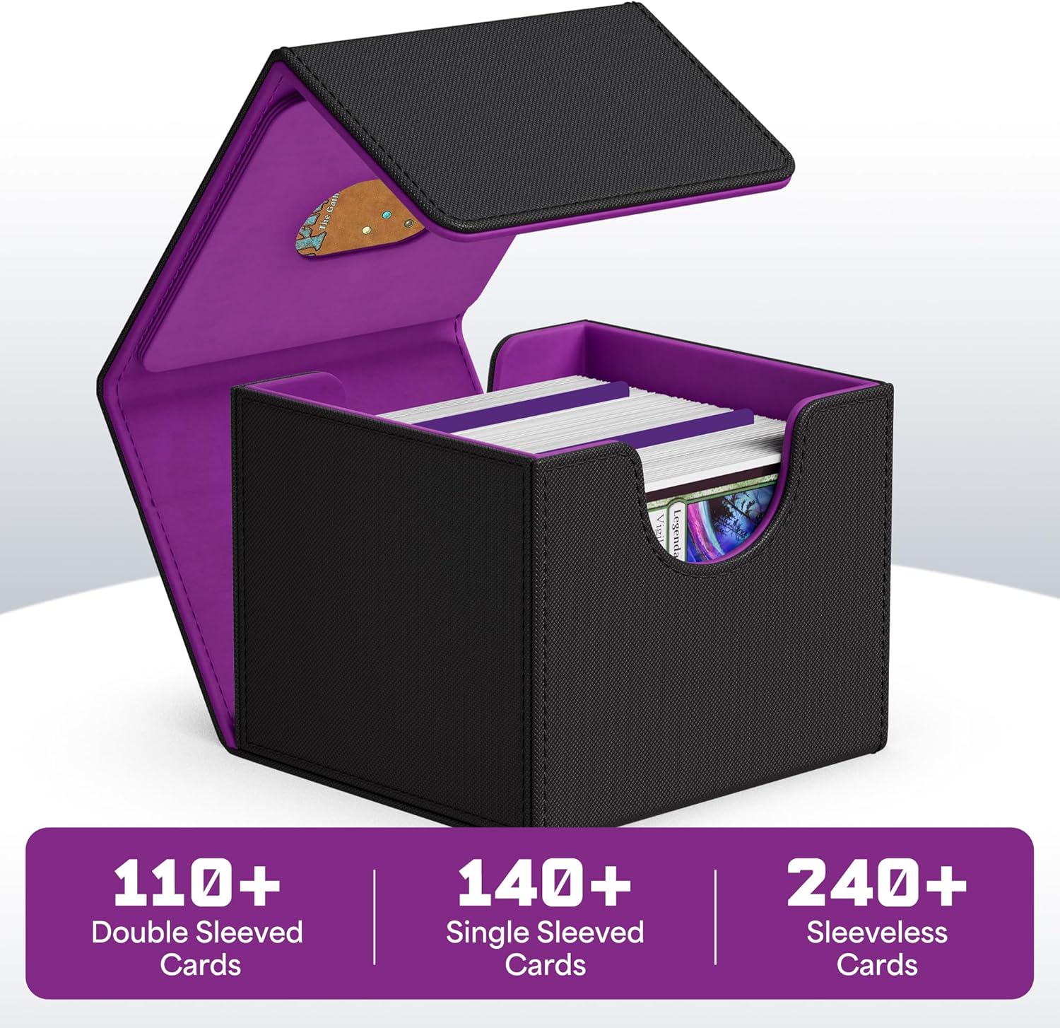 ZLCA MTG Commander Deck Box, Card Deck Box for Trading Card, Holds 100+ Double Sleeved Cards Fits for TCG CCG Magic Cards with 2 Dividers (Black & Purple)
