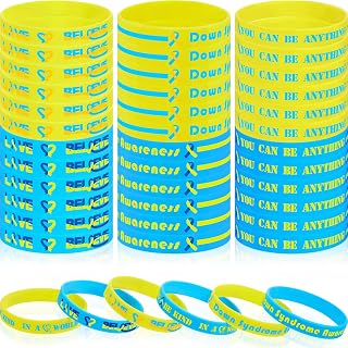 36 Pcs Down Syndrome Awareness Silicone Bracelet Wristband Blue Yellow Bracelets for Women Men