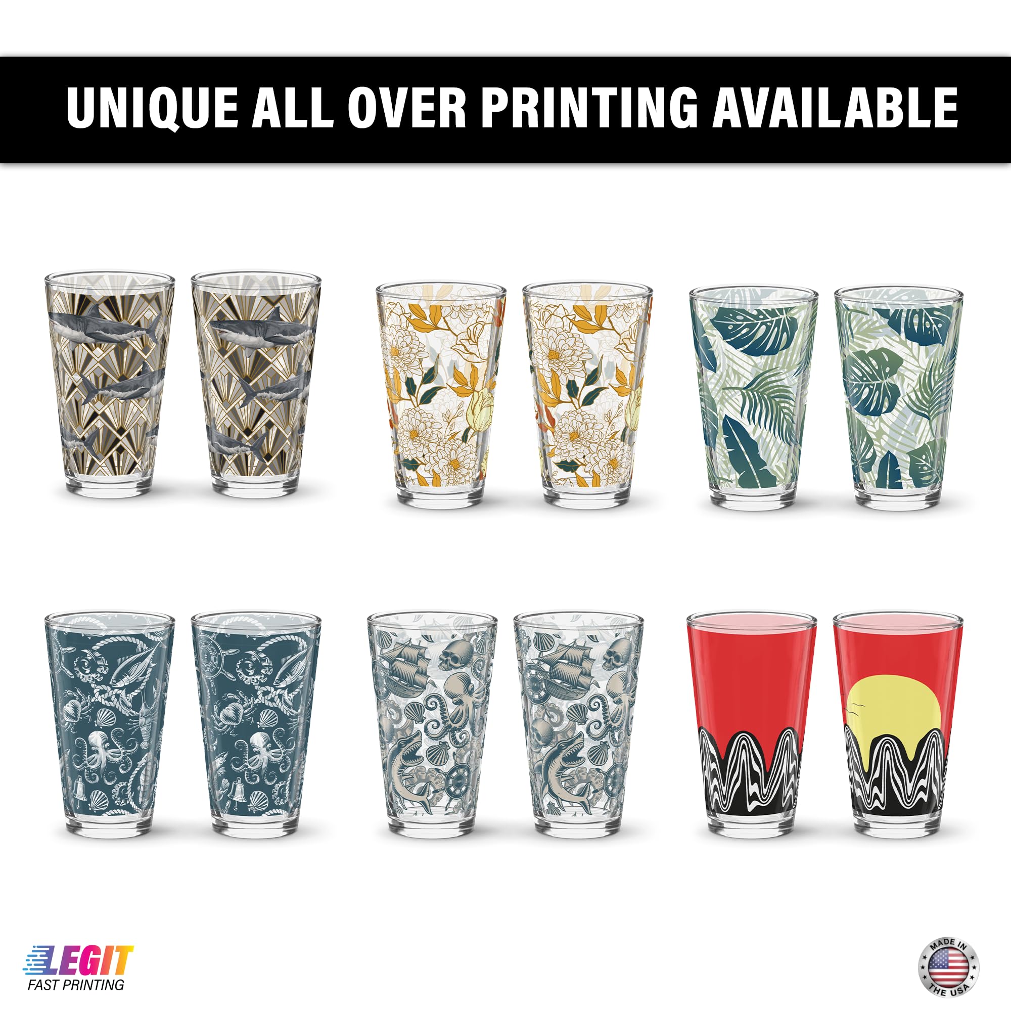 Custom Pint Glass 16oz (12 Pack) - Heavy Duty Rim Tempered Beer Glass - Personalized Full Color Wraparound Printing