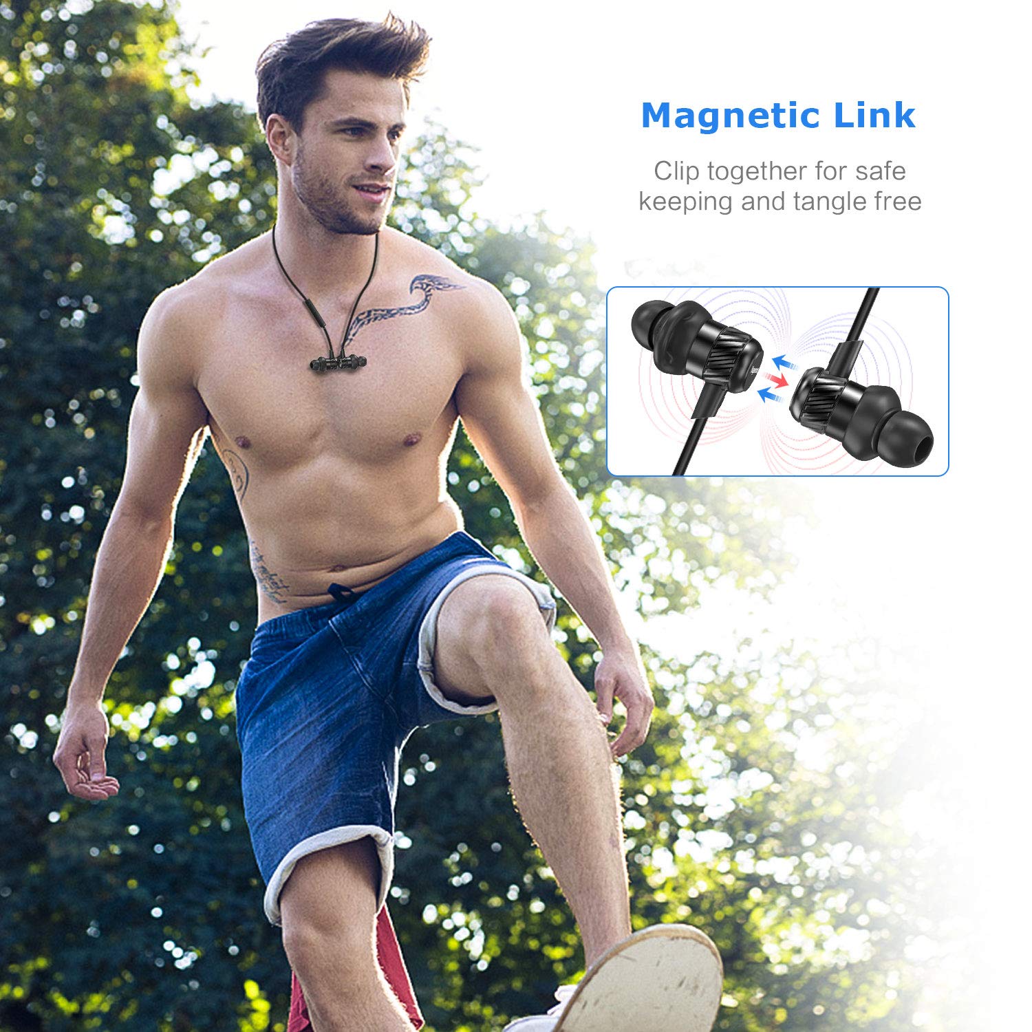 Naporon Wireless Headphones, HiFi Stereo Magnetic Earbuds