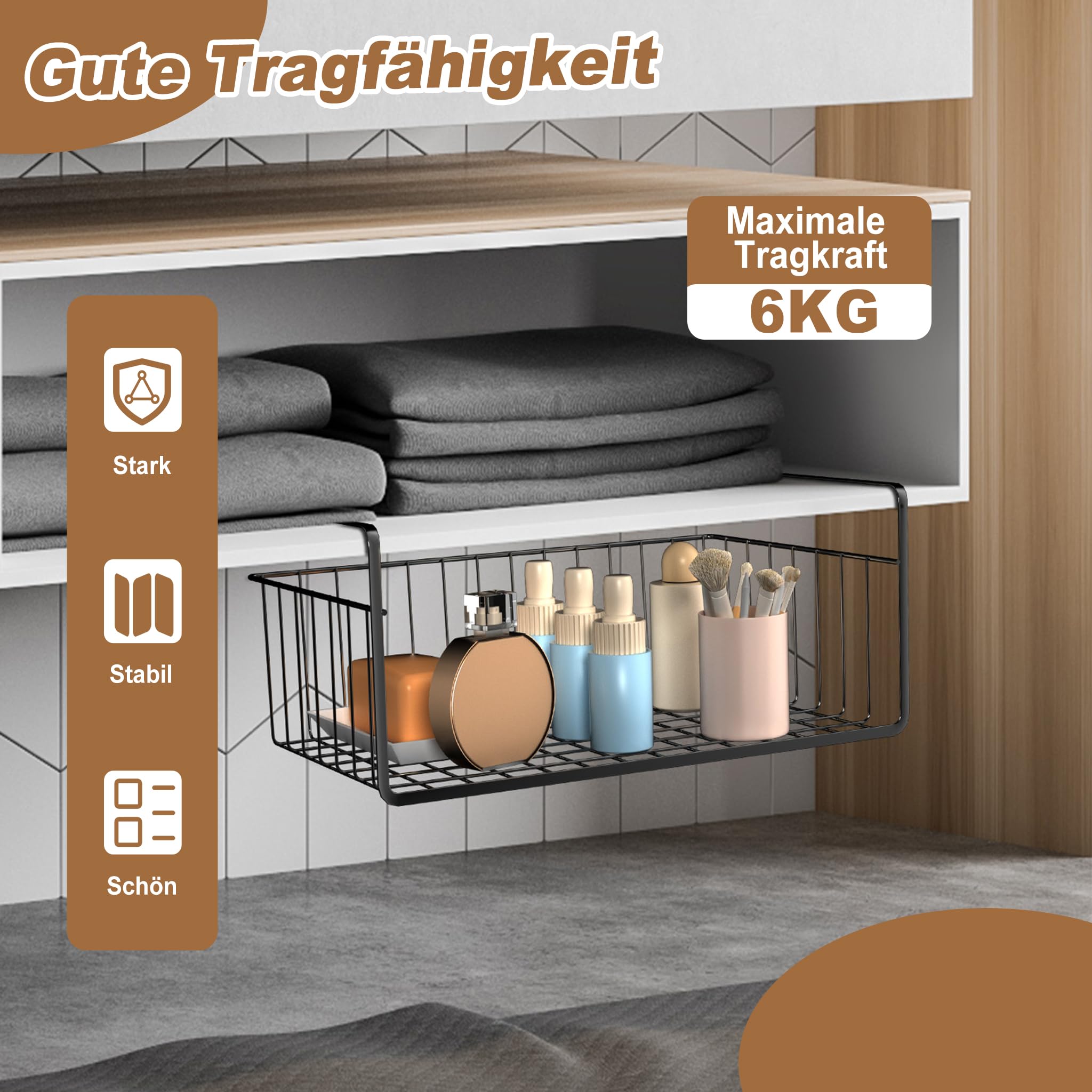 2er Set Hängekorb Unterregal Aufbewahrungskorb Metall Schwarz Korb-Organizer Regaleinhängekorb für Büro Küche Speisekammer Schrank