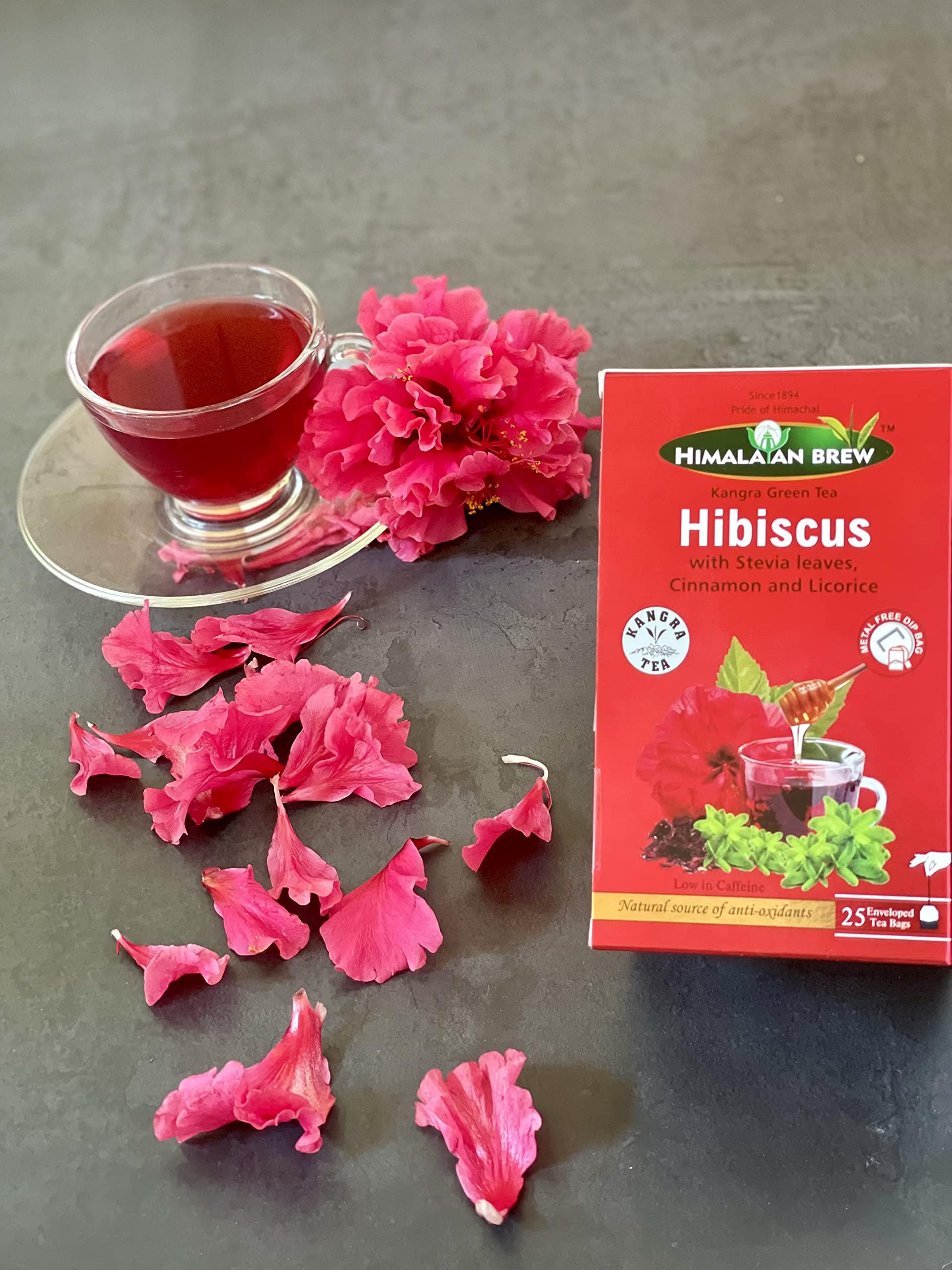 Hibiscus pure himalayan green Tea with Cinnamon and Mulathi Tea Bags.