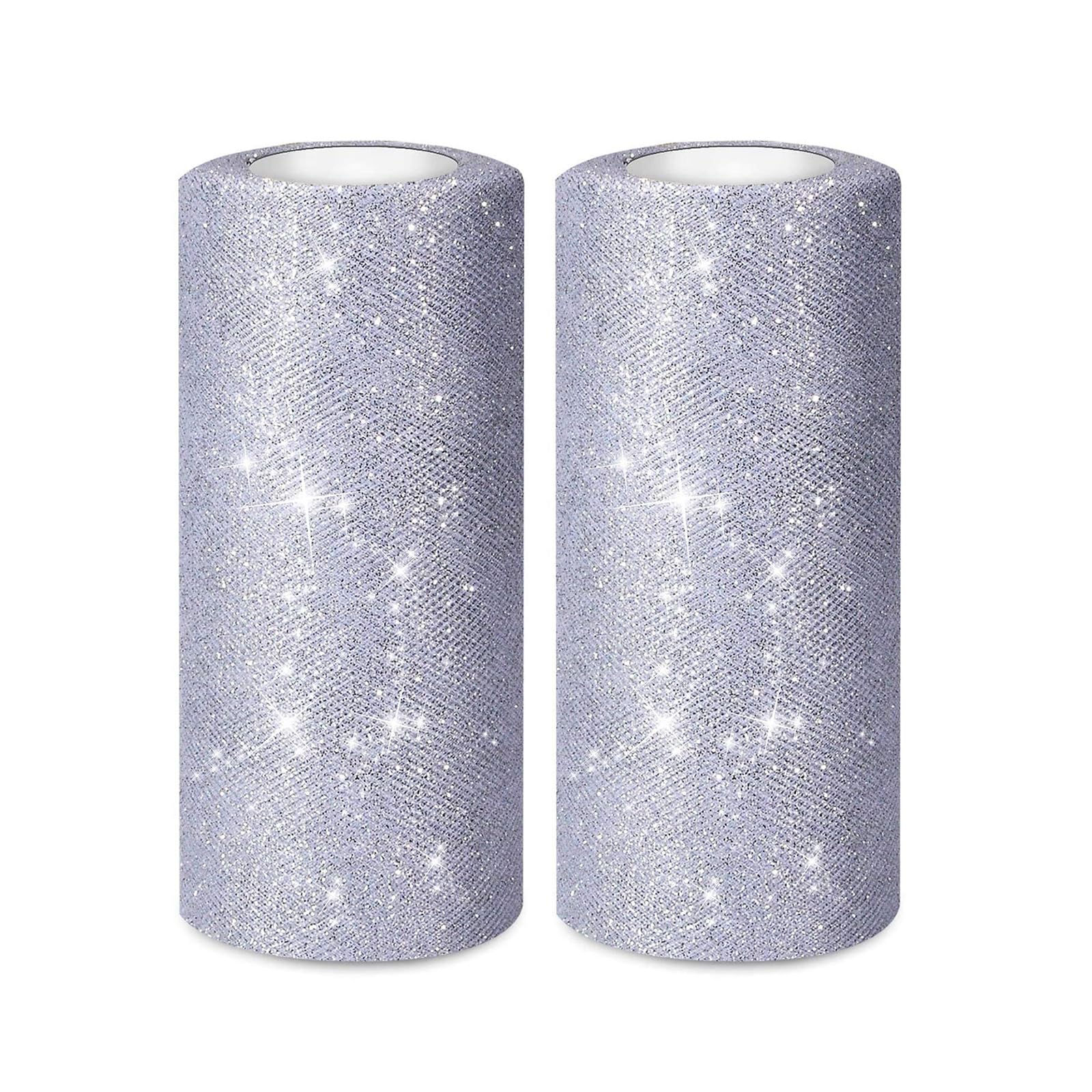 2 Rolls 50 Yards 6” Wide Sparkling Tulle Roll Glitter Tulle Fabric Ribbon Roll Tulle Spool for Bow Making Tutu Skirt Wedding Christmas Tree Decoration, Silver