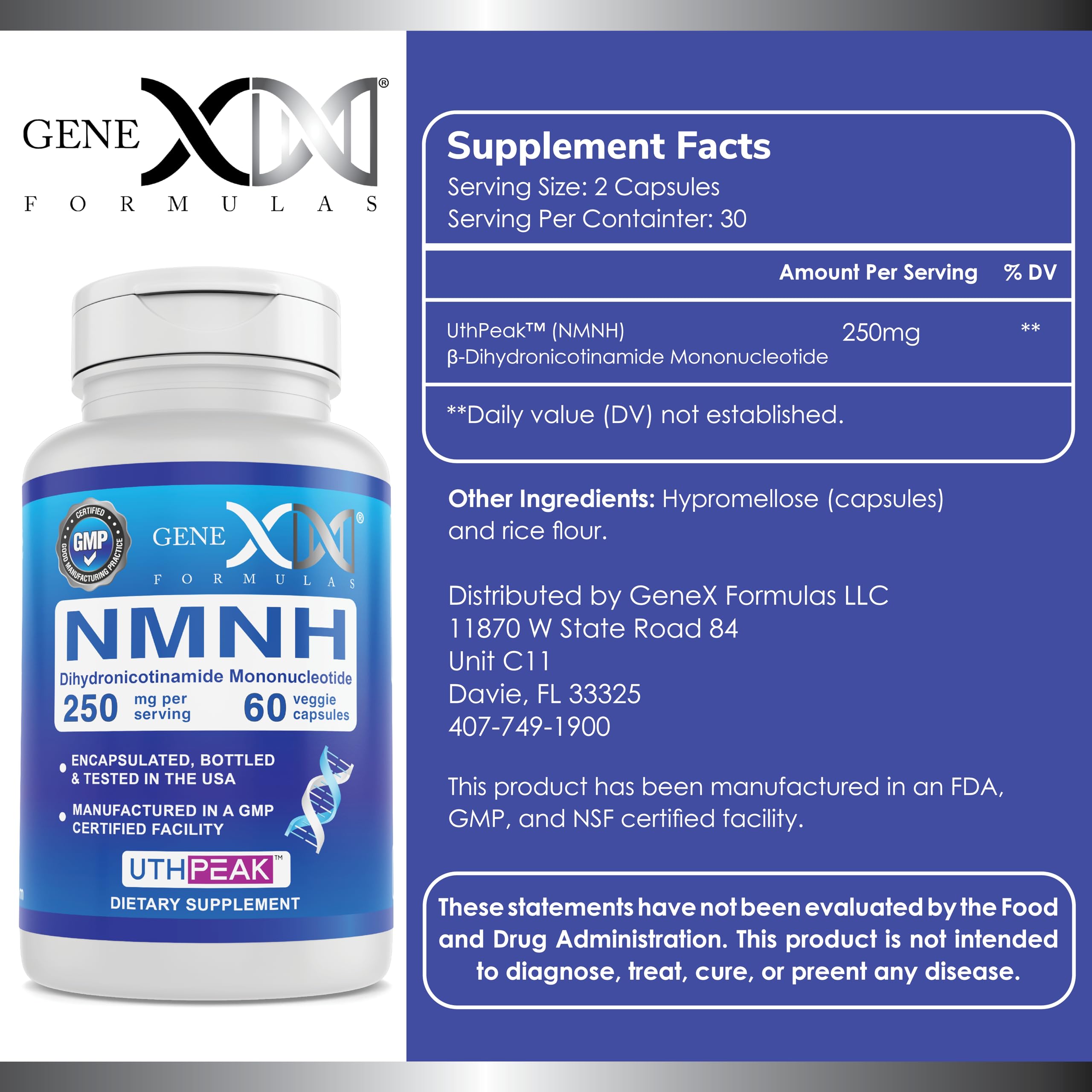 Genex Formulas NMN 250 mg Dose Stabilized Form 99% Pure Supplement 60 Caps — Amazon image 2