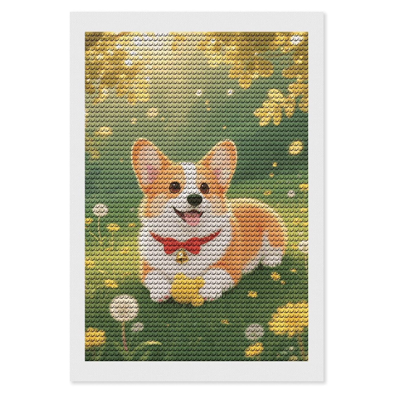 FodPand Corgi 5D Diamond Painting Kits for Adults Beginners Full Drill Round Diamond Dots Pictures Gem Art Supplies for Home Wall Room Decoration DIY Craft Set Gift 8x12