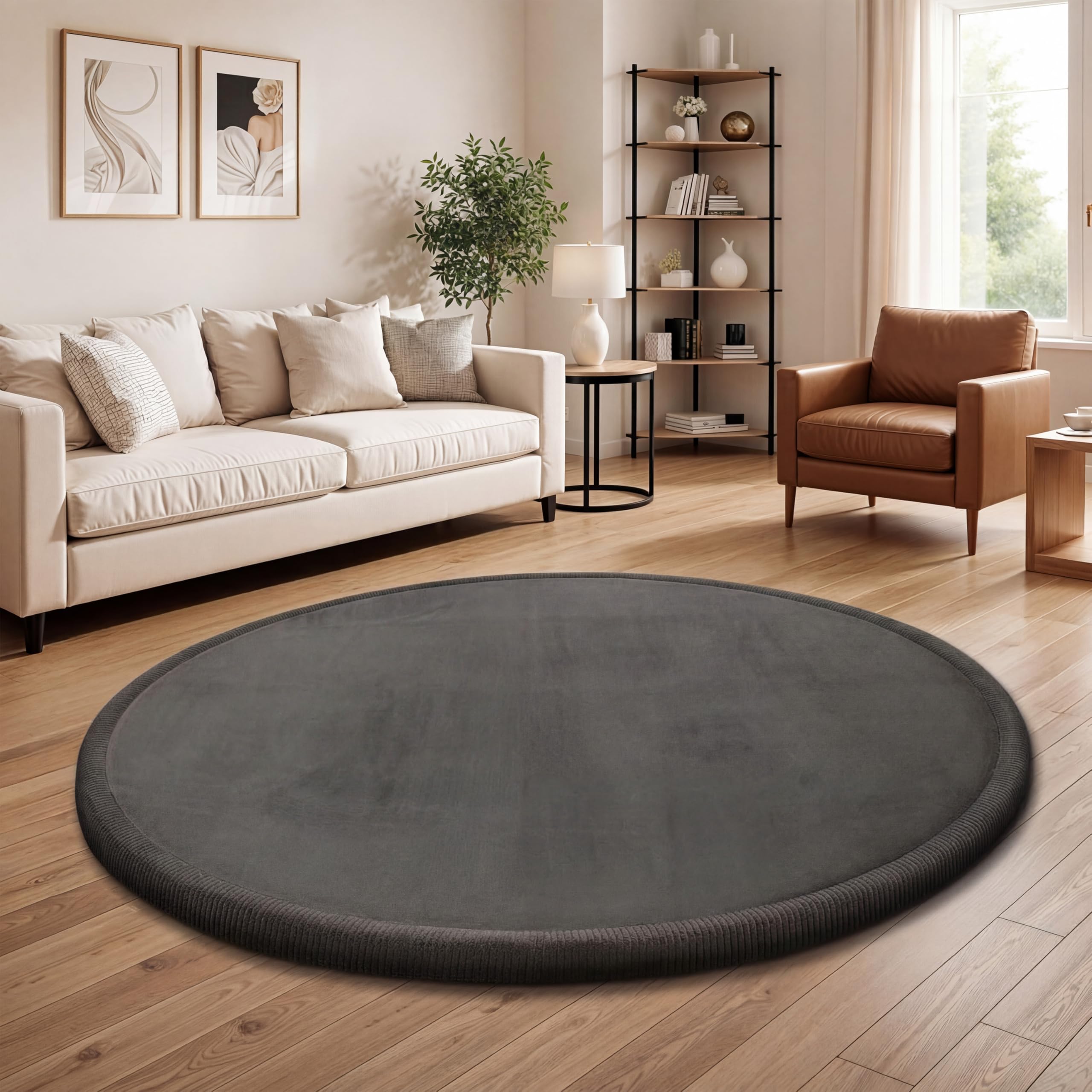 Paco Home Teppich Kinderzimmer Kinderteppich Baby Spielteppich Krabbeldecke Krabbelmatte Weich rutschfest Jungen Mädchen Deko, Grösse:200 cm Rund, Farbe:Anthrazit