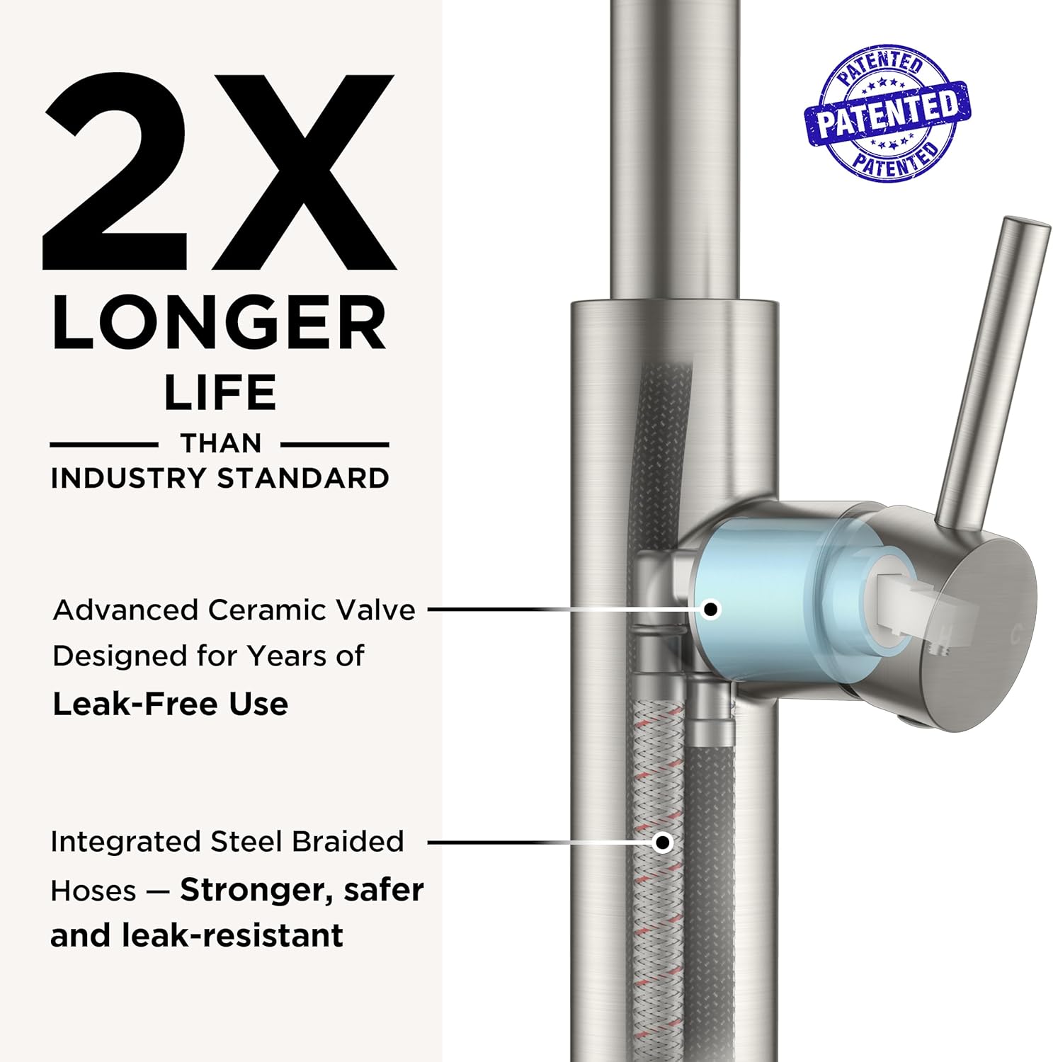 FORIOUS Kitchen Faucet with Pull Down Sprayer, Classic Brushed Nickel, Single Handle High Arc Stainless Steel Kitchen Sink Faucet, 1 or 3 Hole Deck Mount for RV, Bar, Farmhouse, Laundry, Outdoor - Image 6