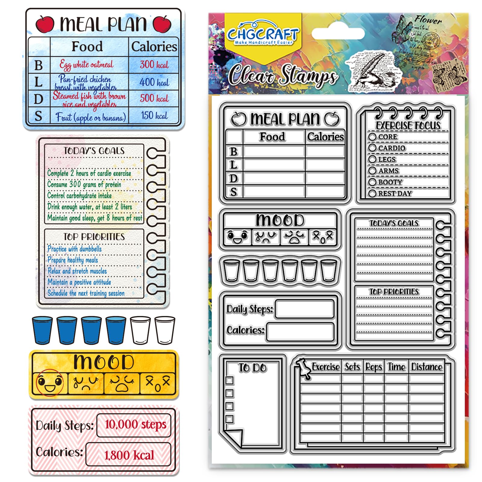 CHGCRAFT Fitness Plan Clear Stamps Planning Transparent Stamps Silicone Clear Stamp Seals for Carding Making DIY Scrapbooking Photo Album Decoration, 4.3x6.3 inch — image 1