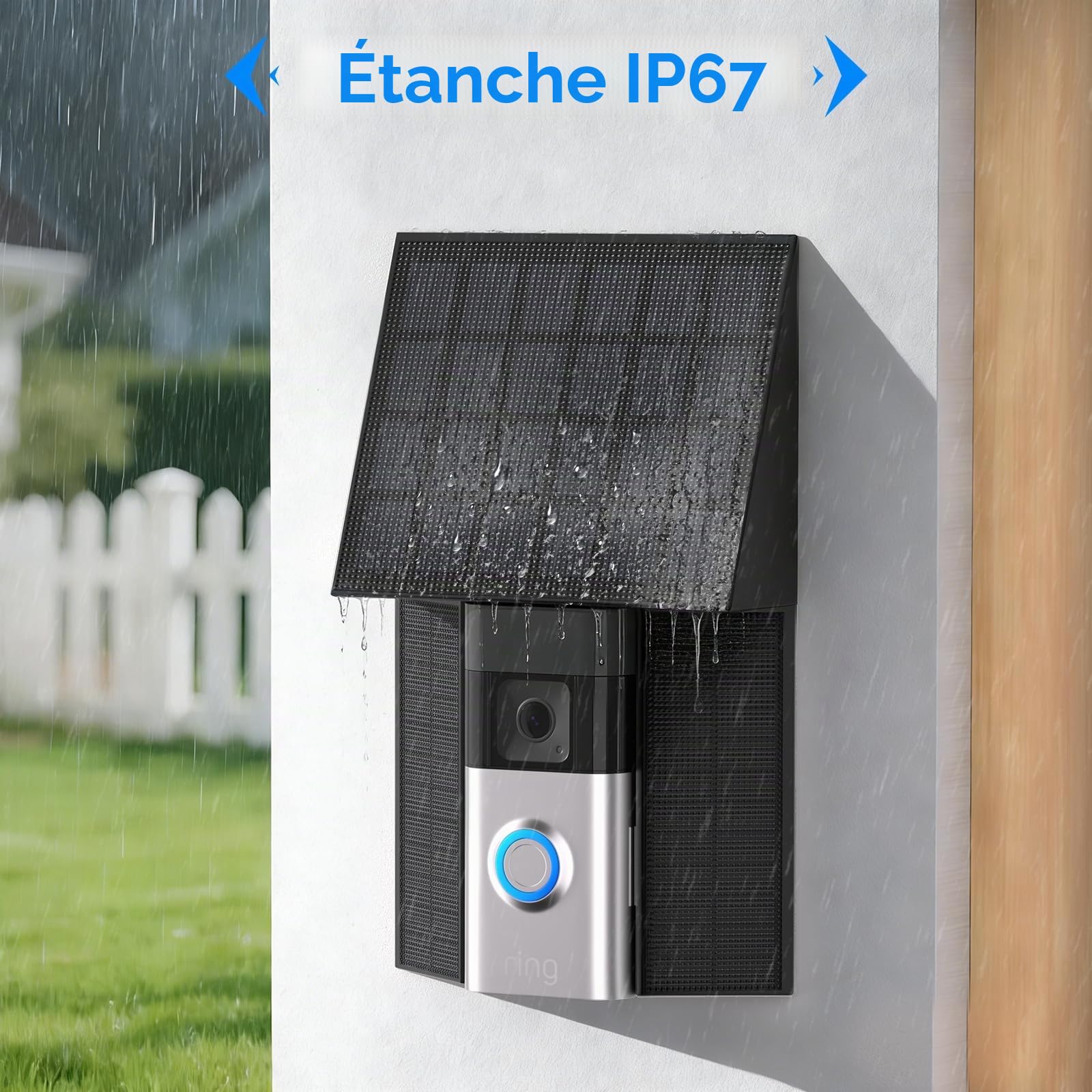 Chargeur solaire 4W compatible avec la sonnette de porte Ring à batterie (Port USB-C) Étanche Panneau solaire pour sonnette Ring - Noir 1 Pack