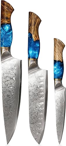 Miniatura 9 de Cuchillo de cocina de Damasco, acero de damasco de 67 capas, juego de cuchillos de chef profesionales de 13 pulgadas para cocina, mango ergonómico