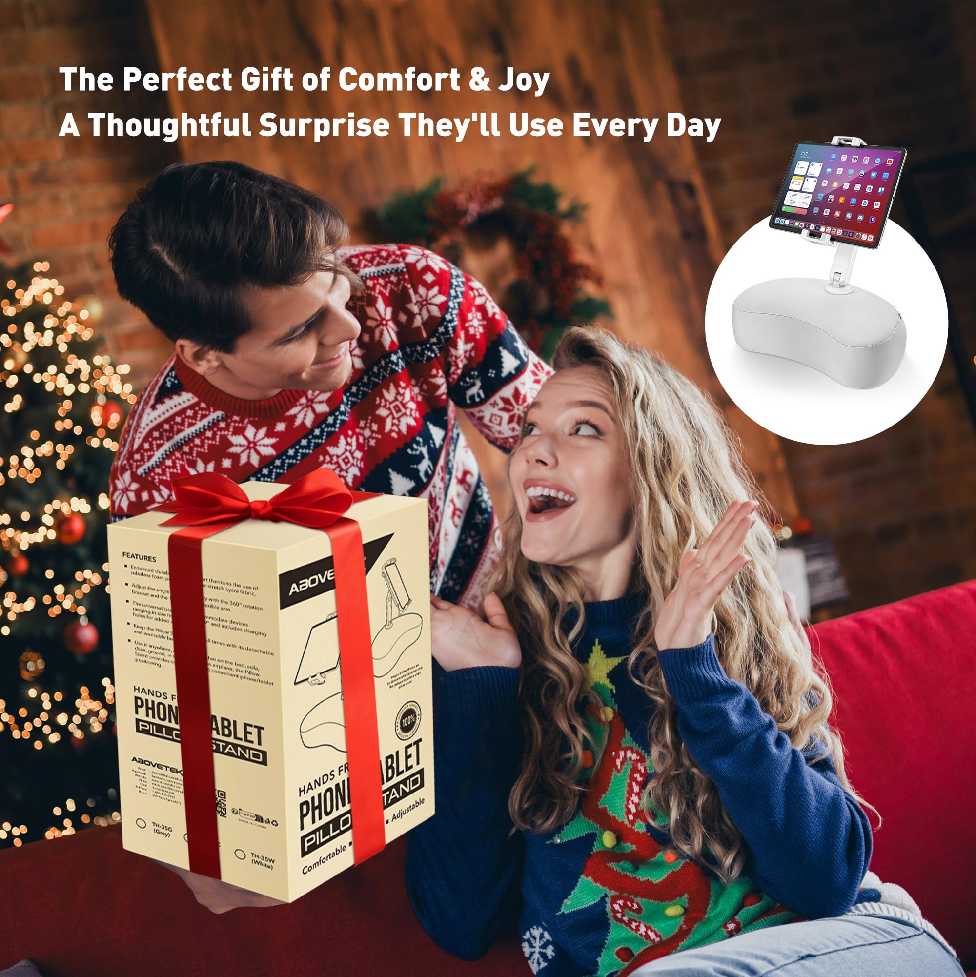 AboveTEK Tablet Kissen Halter, ipad Halterung für Schoß/Sofa mit Weichem Sitzsack, Mehrere Winkel Verstellbar Arm, ipad-Halter Bett für Kindle Handys Tablets von 4,7 bis 12,9 Zoll (Grau)