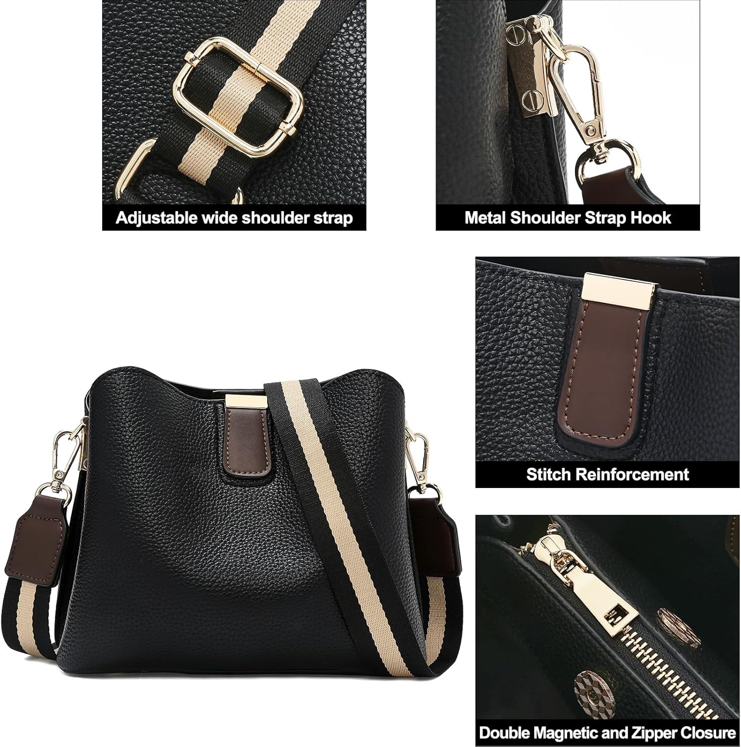 FOXLOVER Lichee Pattern Crossbody Bags for Women Vegan Leather Purses Trendy Shoulder Handbags with Wide Strap - Image 5