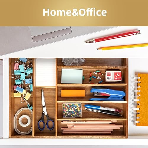 Miniatura 6 de Organizador de cubiertos de cocina, organizador de utensilios de acacia, organizador de cubiertos en cajón, bandeja organizadora de cubiertos (7