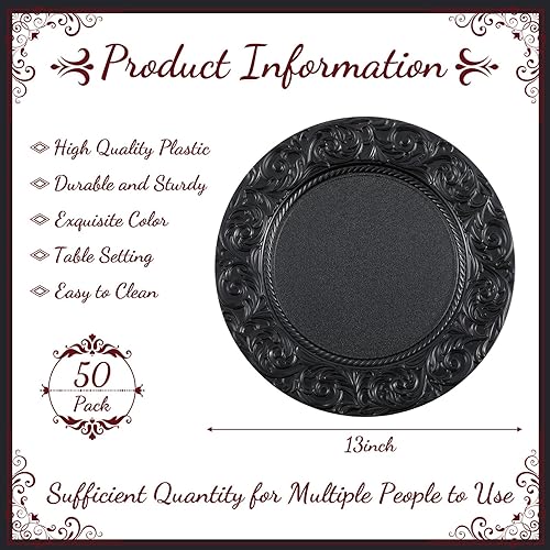 Miniatura 2 de Zhehao 50 unidades de platos antiguos a granel de 13 pulgadas con borde en relieve de plástico, platos redondos decorativos para cenas, bodas,