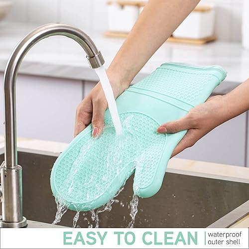 Miniatura 7 de COOK WITH COLOR Juego de 6 guantes de silicona para horno, juego de 6 unidades, guantes resistentes al calor con forro acolchado suave, juego de 2