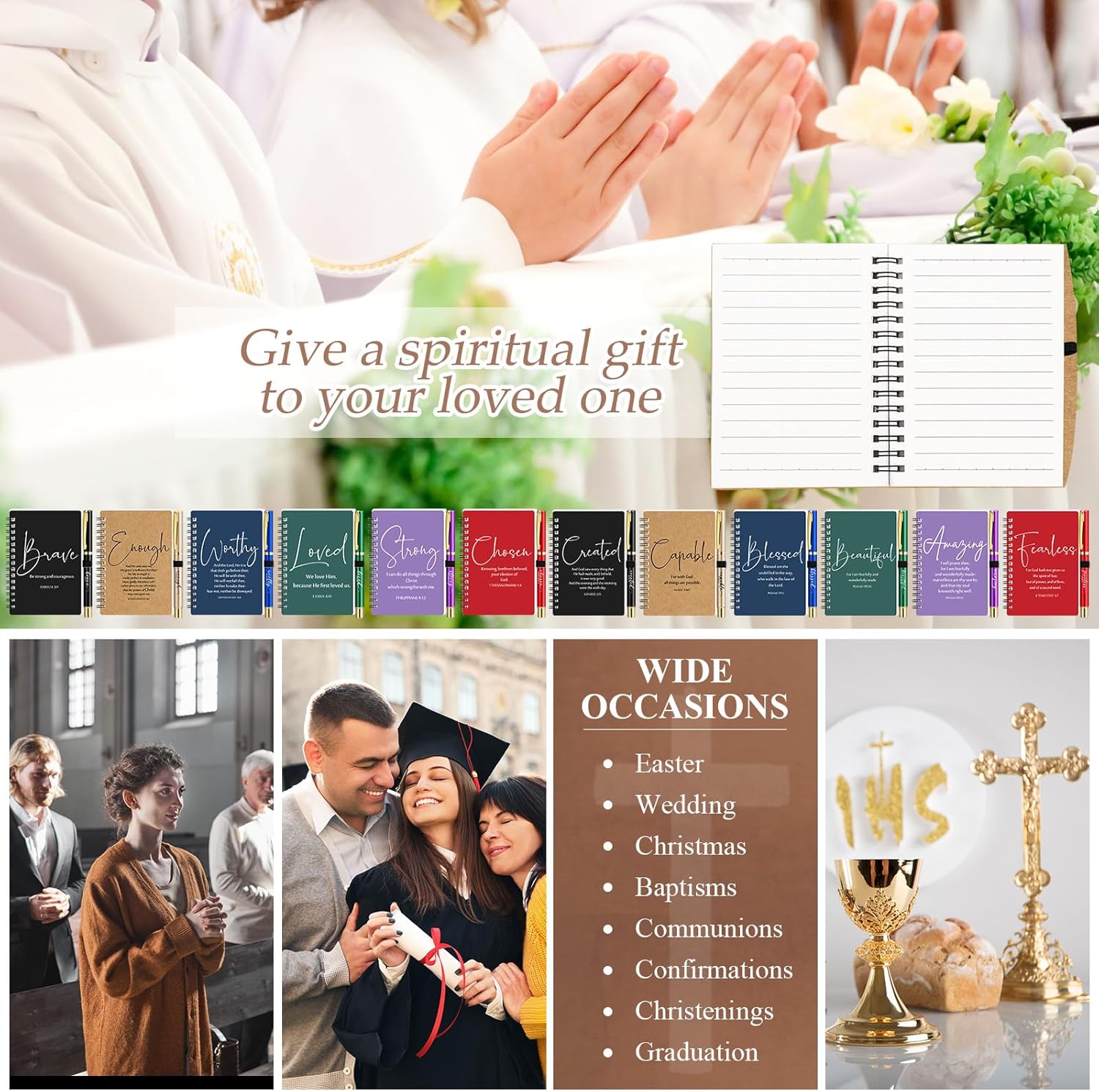 Kosiz 48 Pcs Christian Gifts Bulk for Church Members Staff Christian Notebooks Bulk with Religious Pens Prayer Journal for Woman Men Bible Study Groups 2026 Planner - Image 6